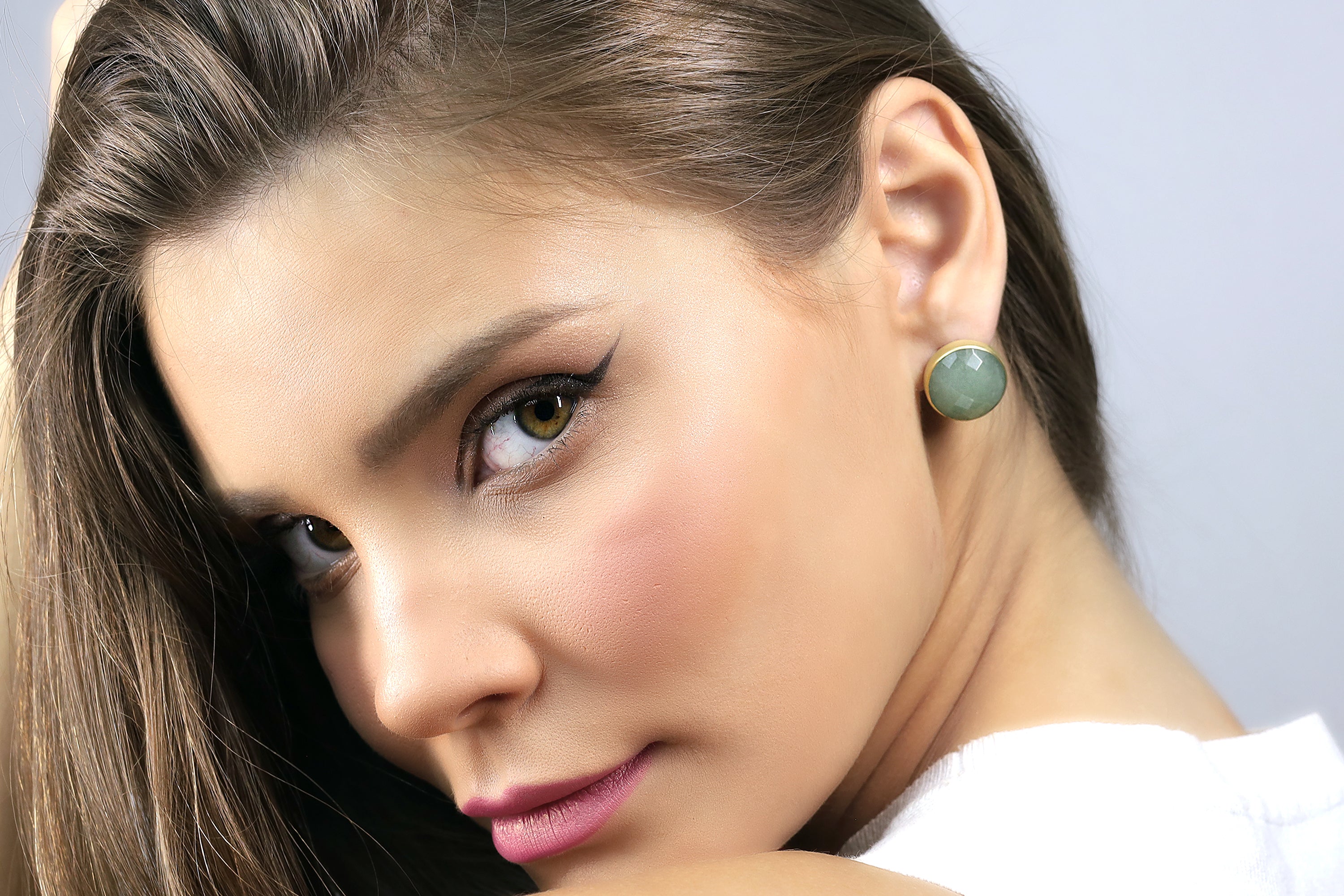 Round Semiprecious Aquamarine Gold Earrings Earrings Anemone Limited