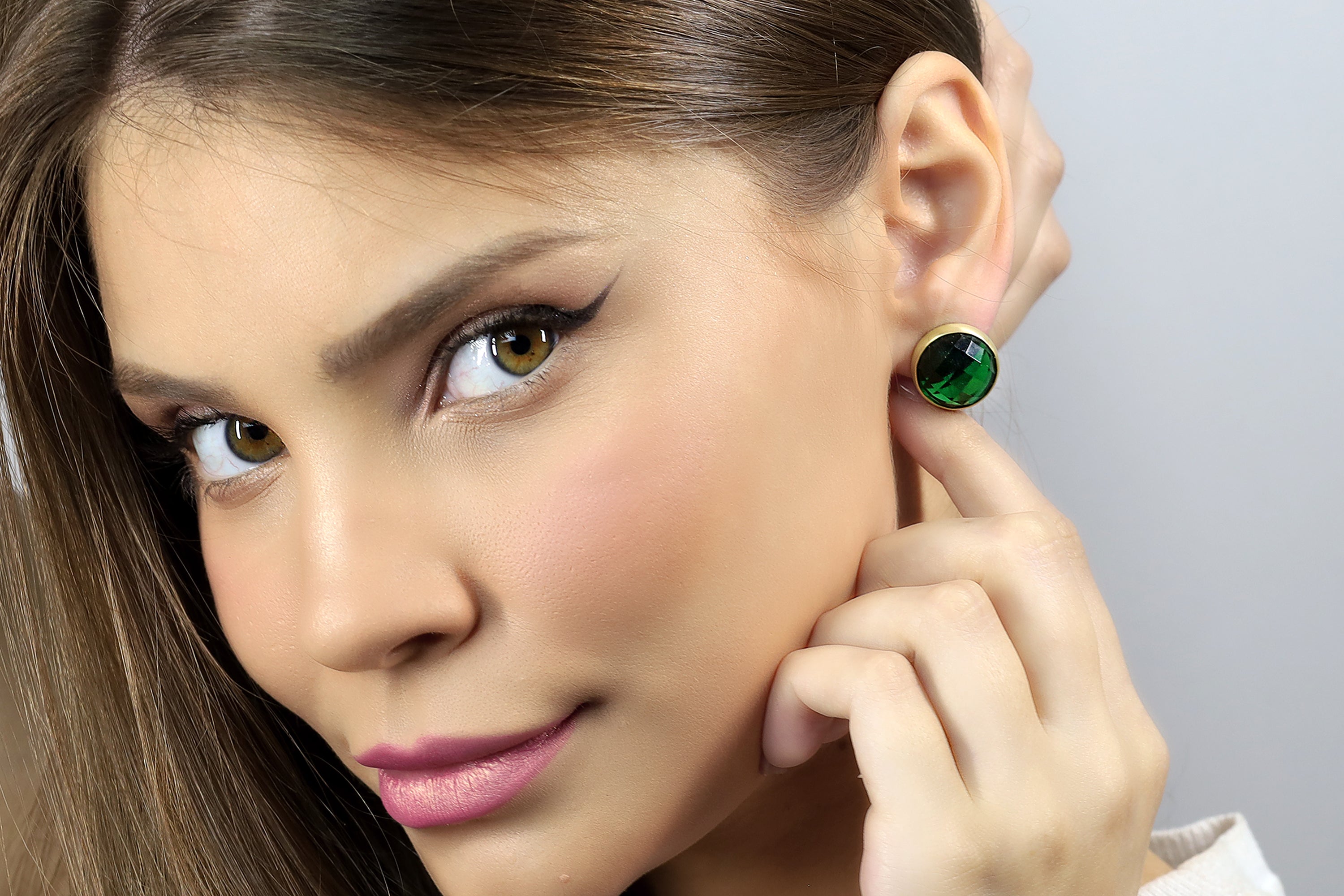 Big Round Bezel Set Emerald Gold Earrings Earrings Anemone Limited