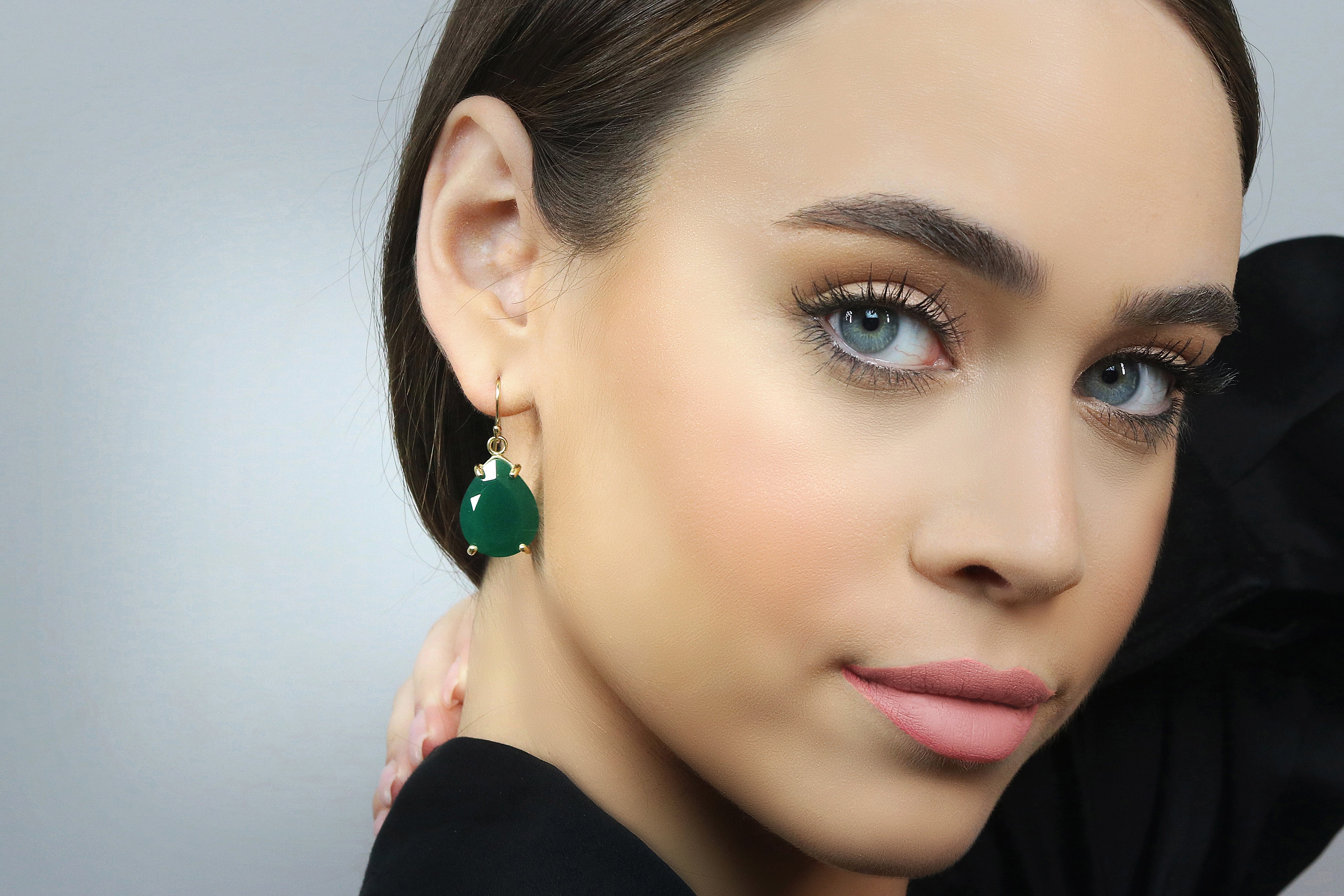 Green Onyx Drop Earrings in Gold Earrings Anemone Jewelry