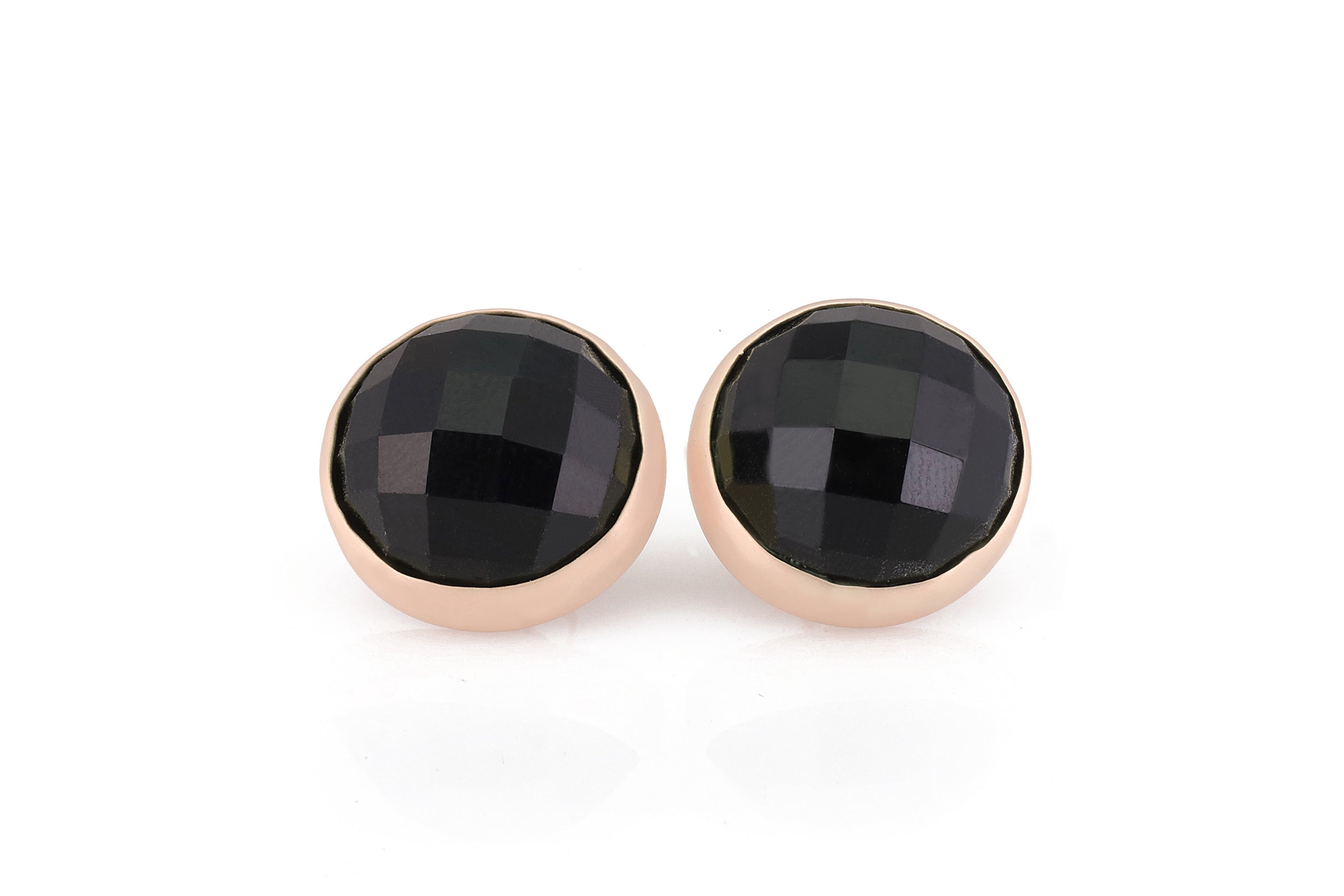 Round Black Onyx Gold Bezel Earrings Earrings Anemone Limited
