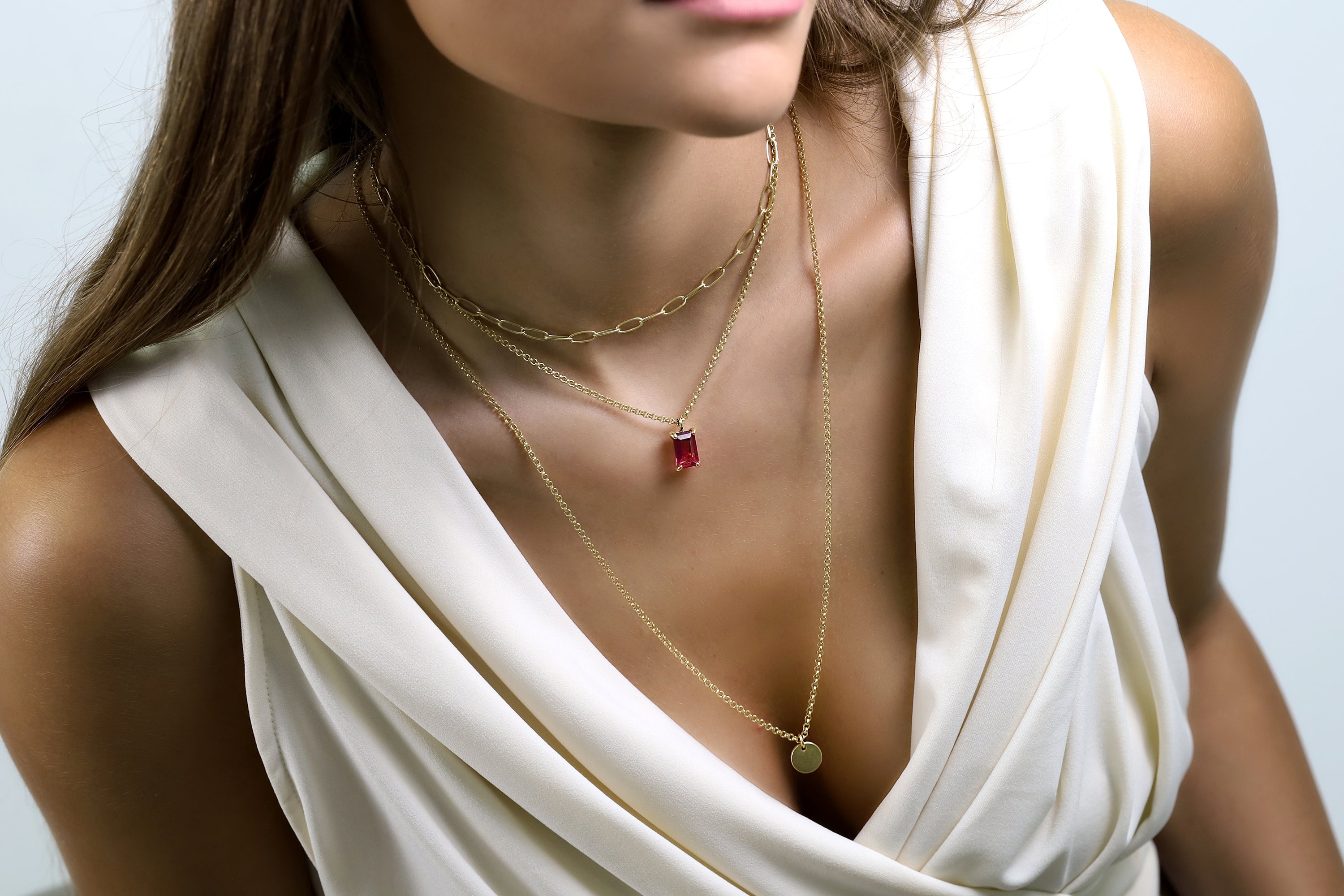 Pink Tourmaline Rectangle Pendant Gold Necklace necklaces Anemone Unique