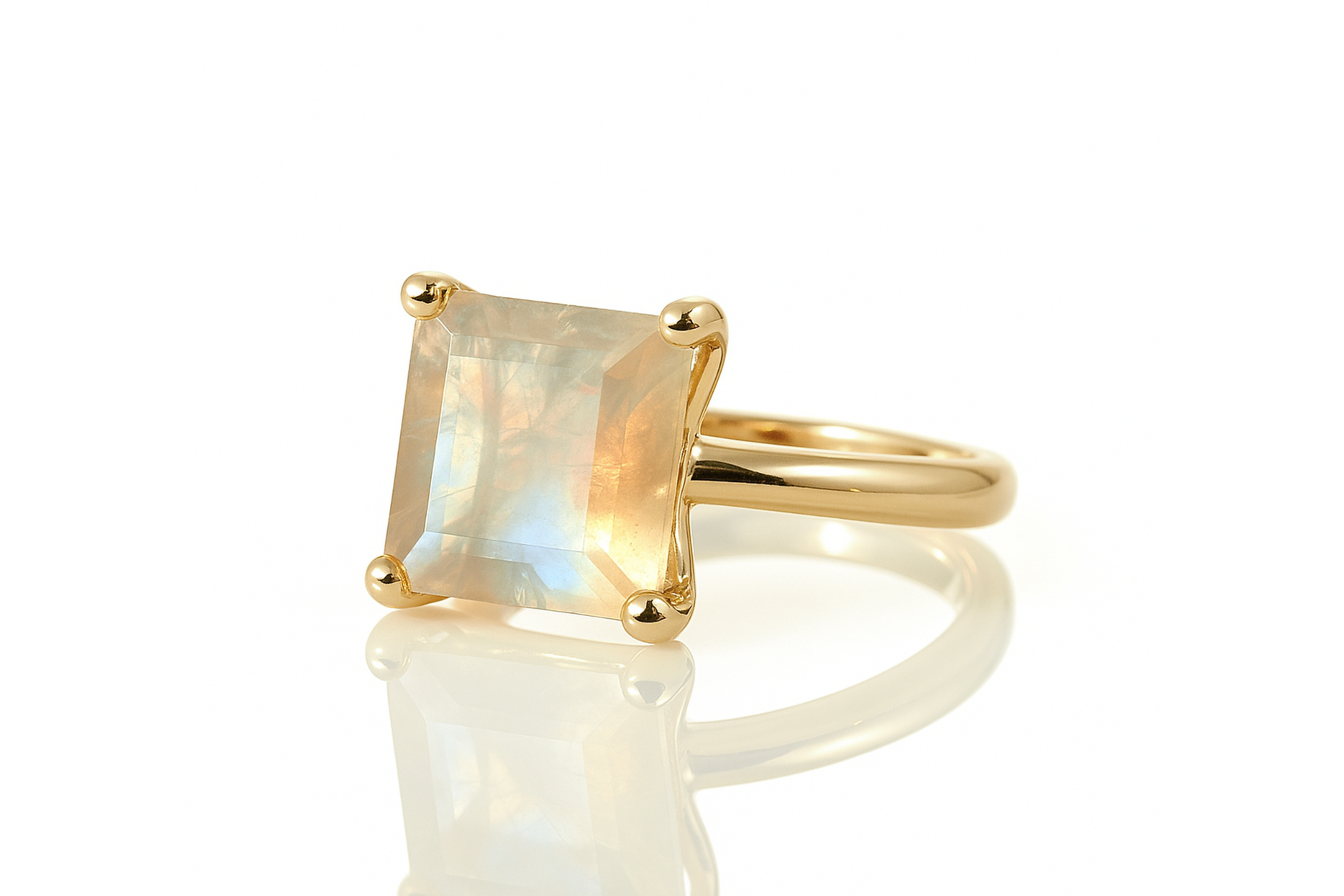 14k Gold Square Moonstone Ring Rings Anemone Unique