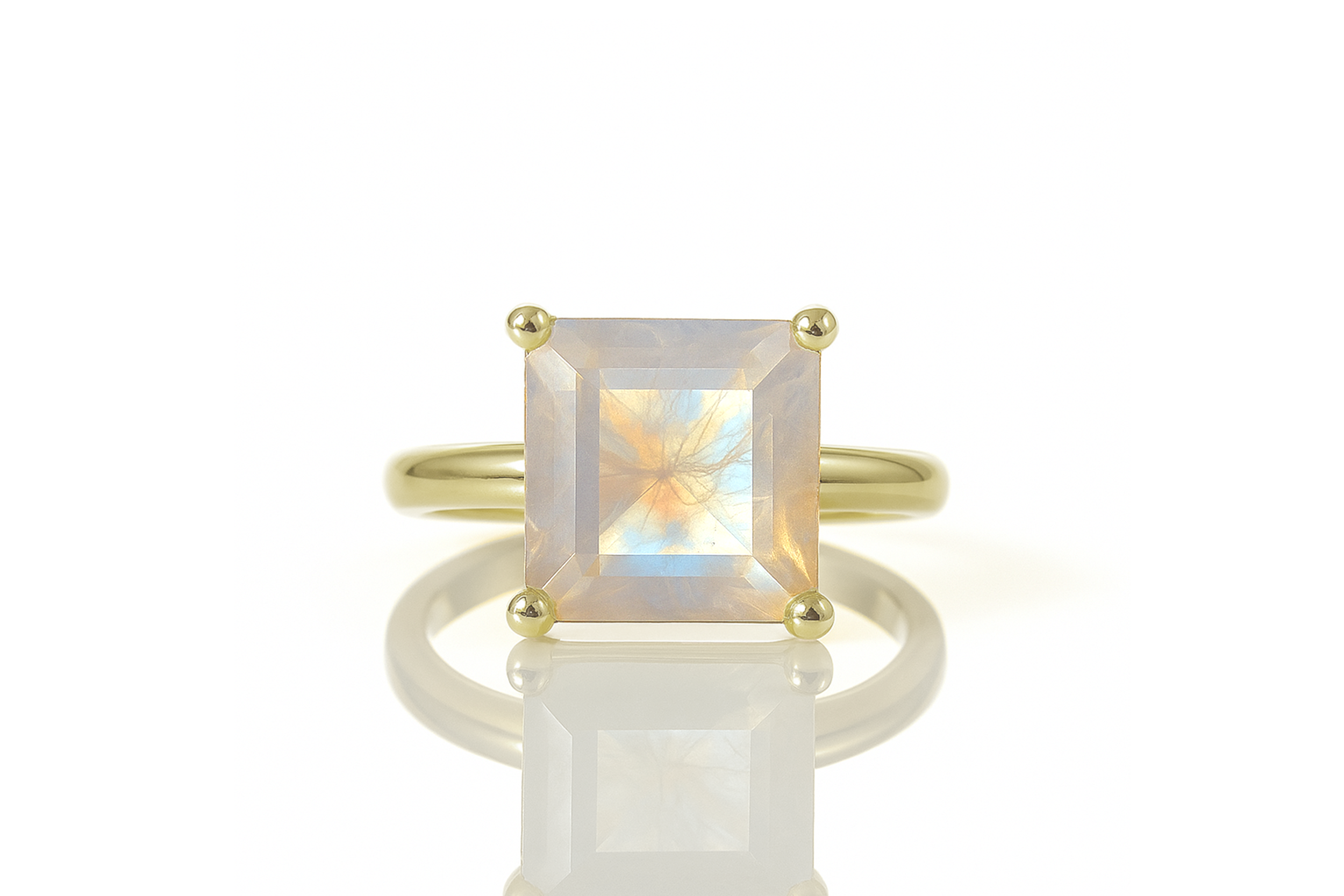 14k Gold Square Moonstone Ring Rings Anemone Unique