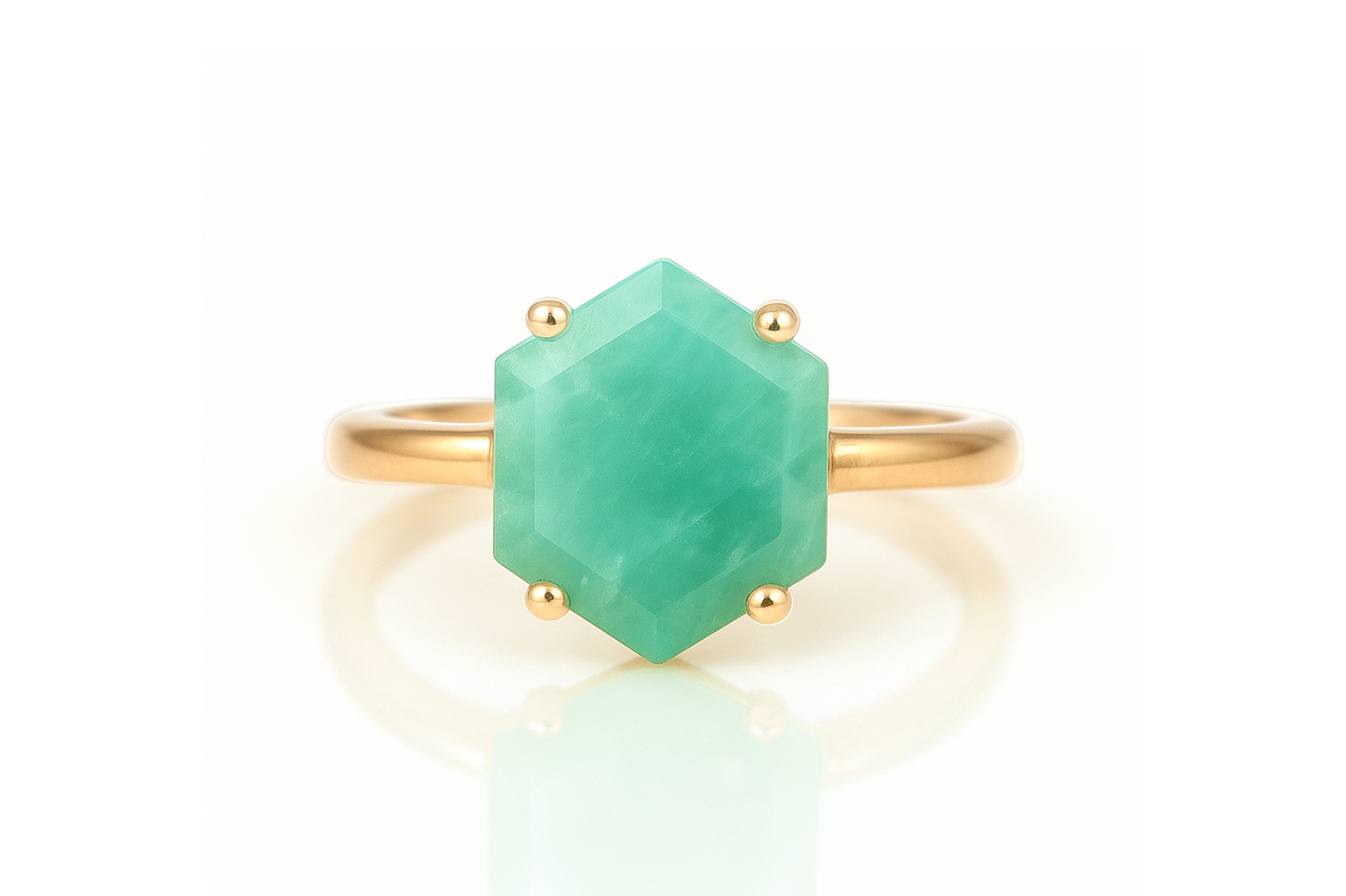 Hexagon Cut Amazonite Silver Ring Rings Anemone Unique