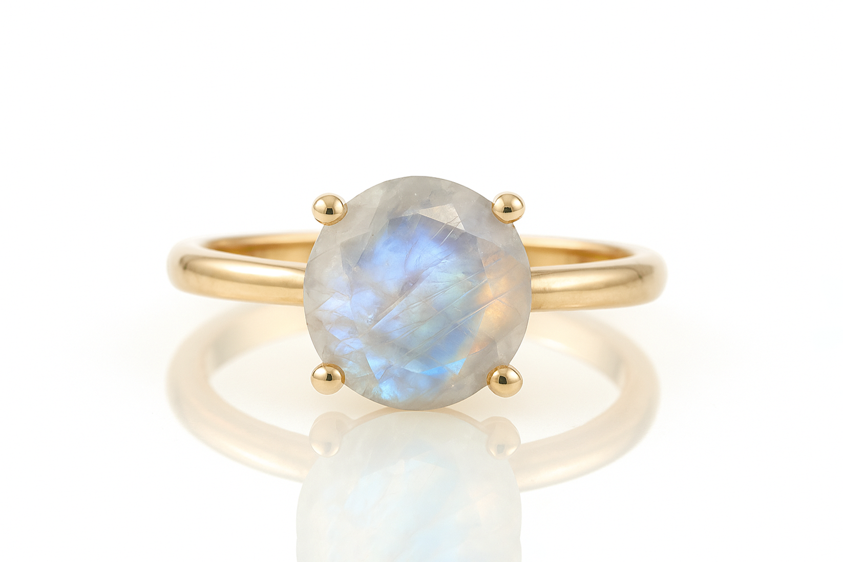 Rainbow Moonstone Solitaire Ring in Rose Gold Rings Anemone Unique