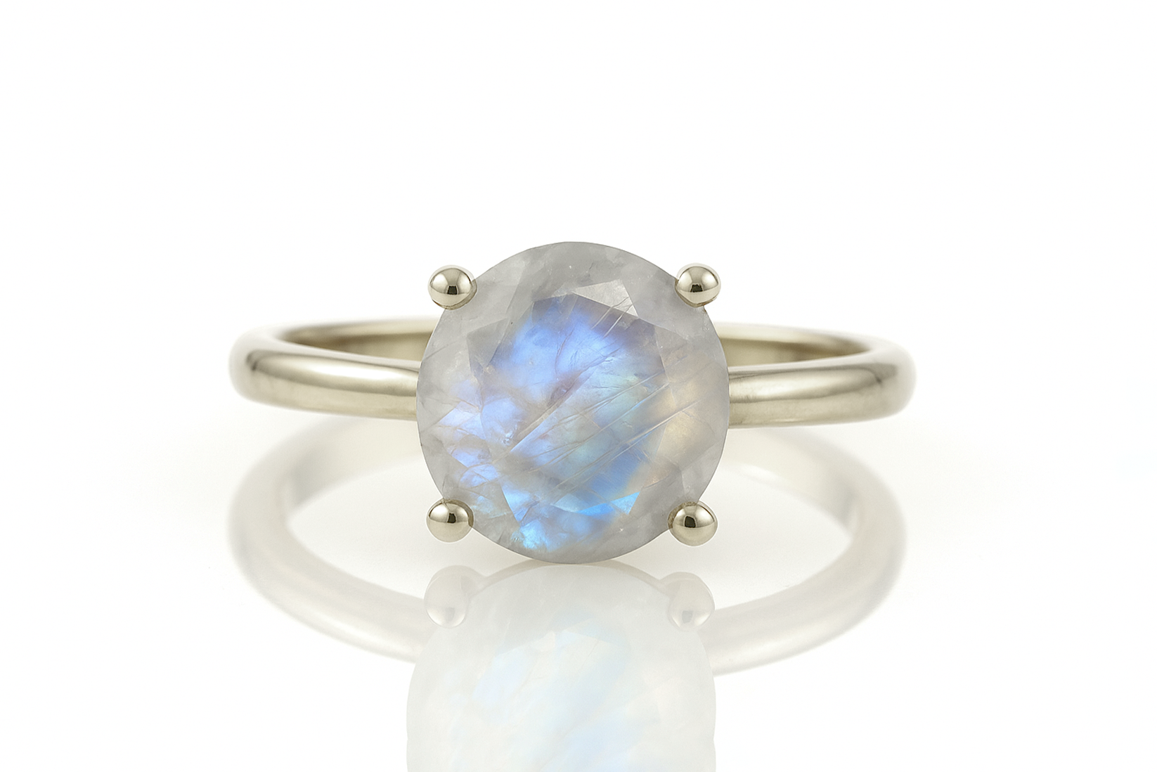 Rainbow Moonstone Solitaire Ring in Rose Gold Rings Anemone Unique