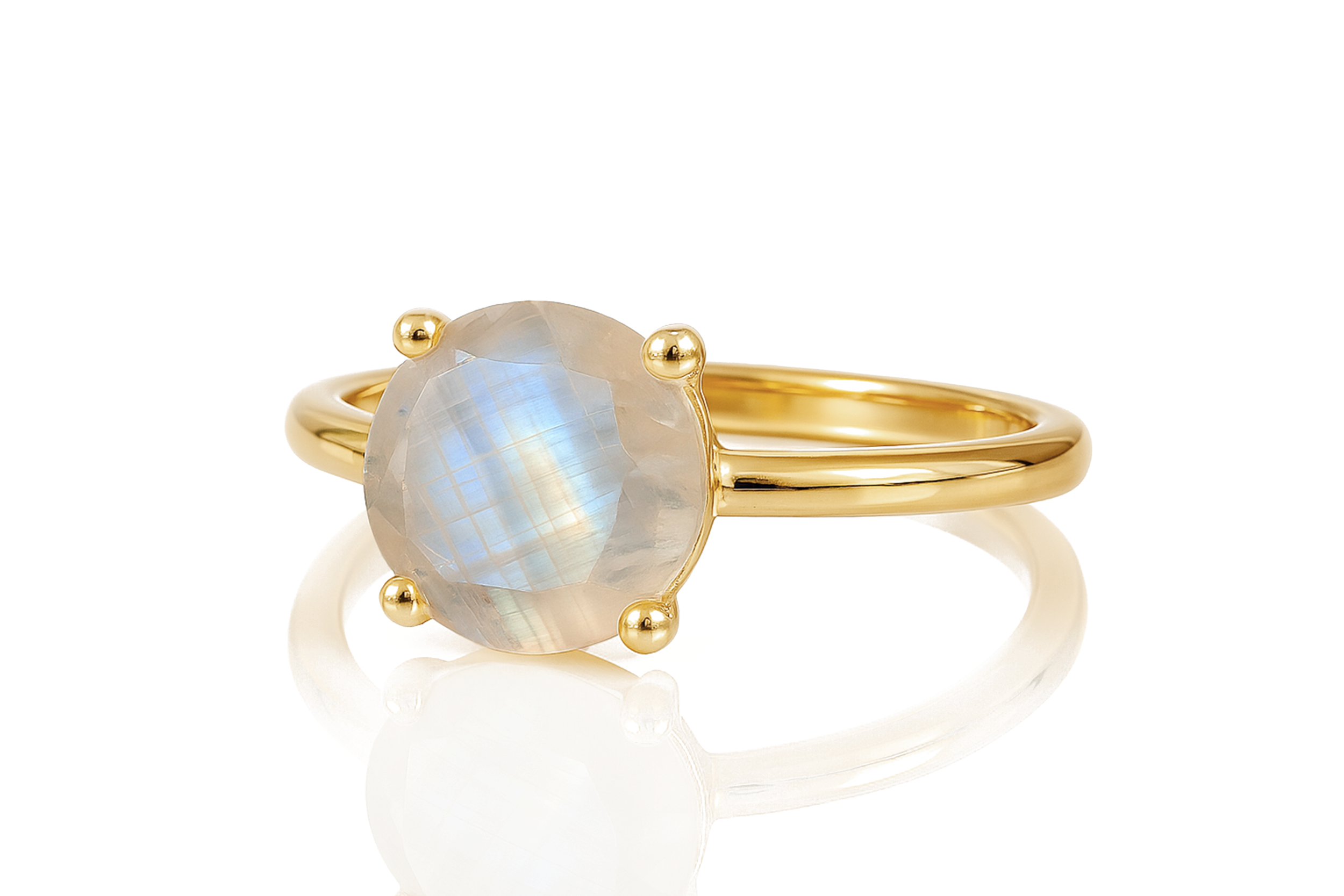 Rainbow Moonstone Solitaire Ring in Rose Gold Rings Anemone Unique