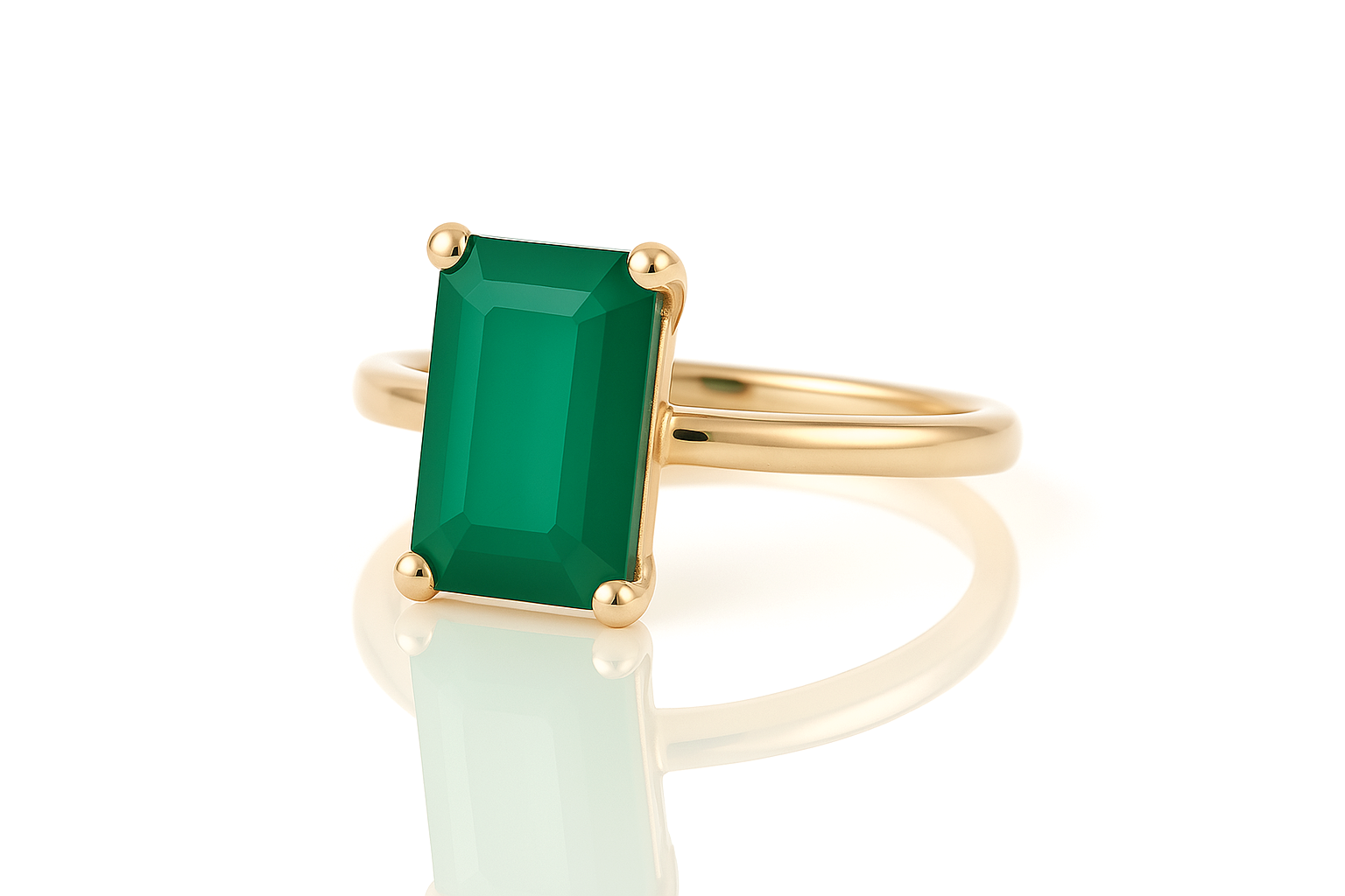 Rose Gold Rectangle Cut Green Onyx Ring Rings Anemone Unique