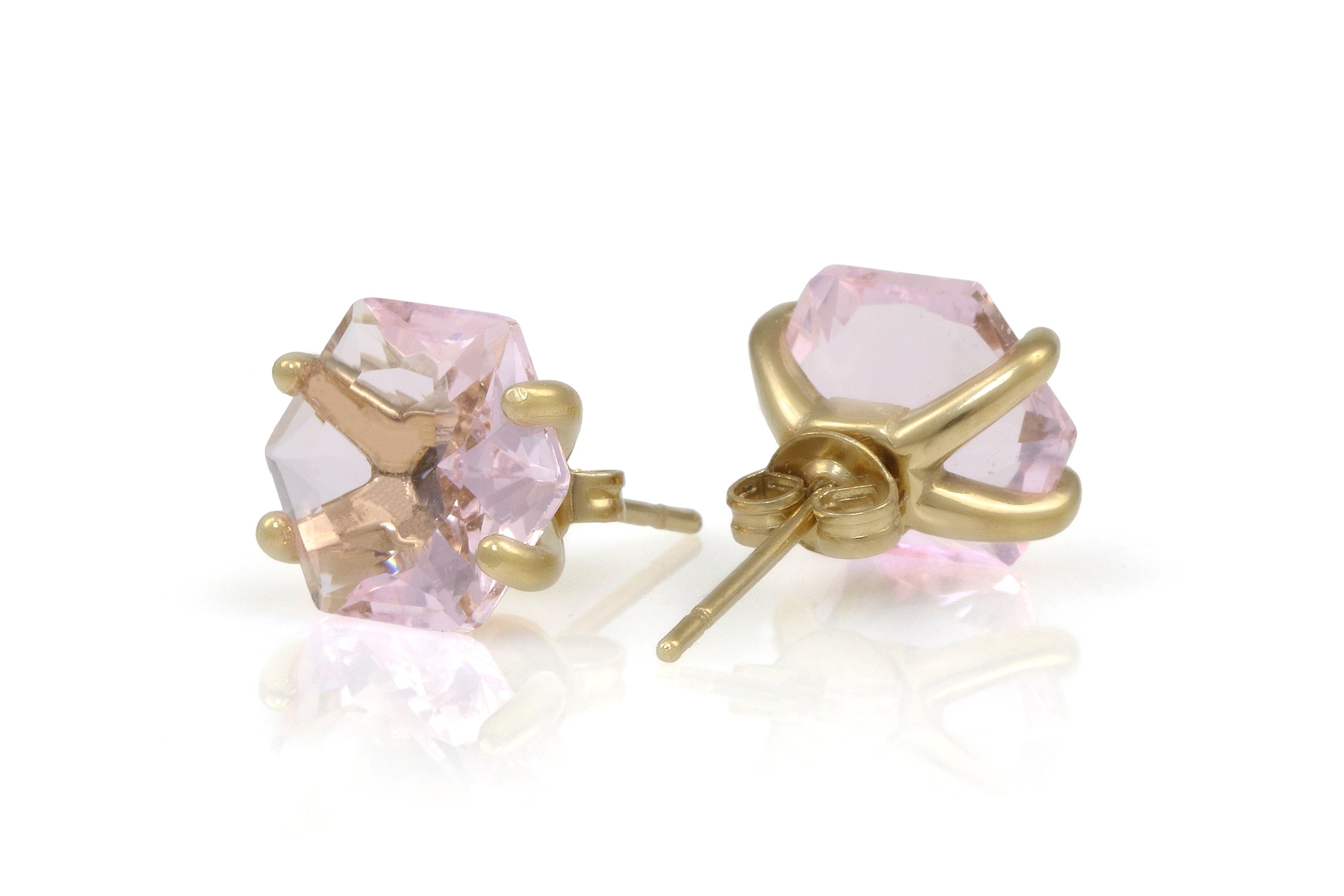Lustrous Rose Quartz Gold Stud Earrings Earrings Anemone Unique