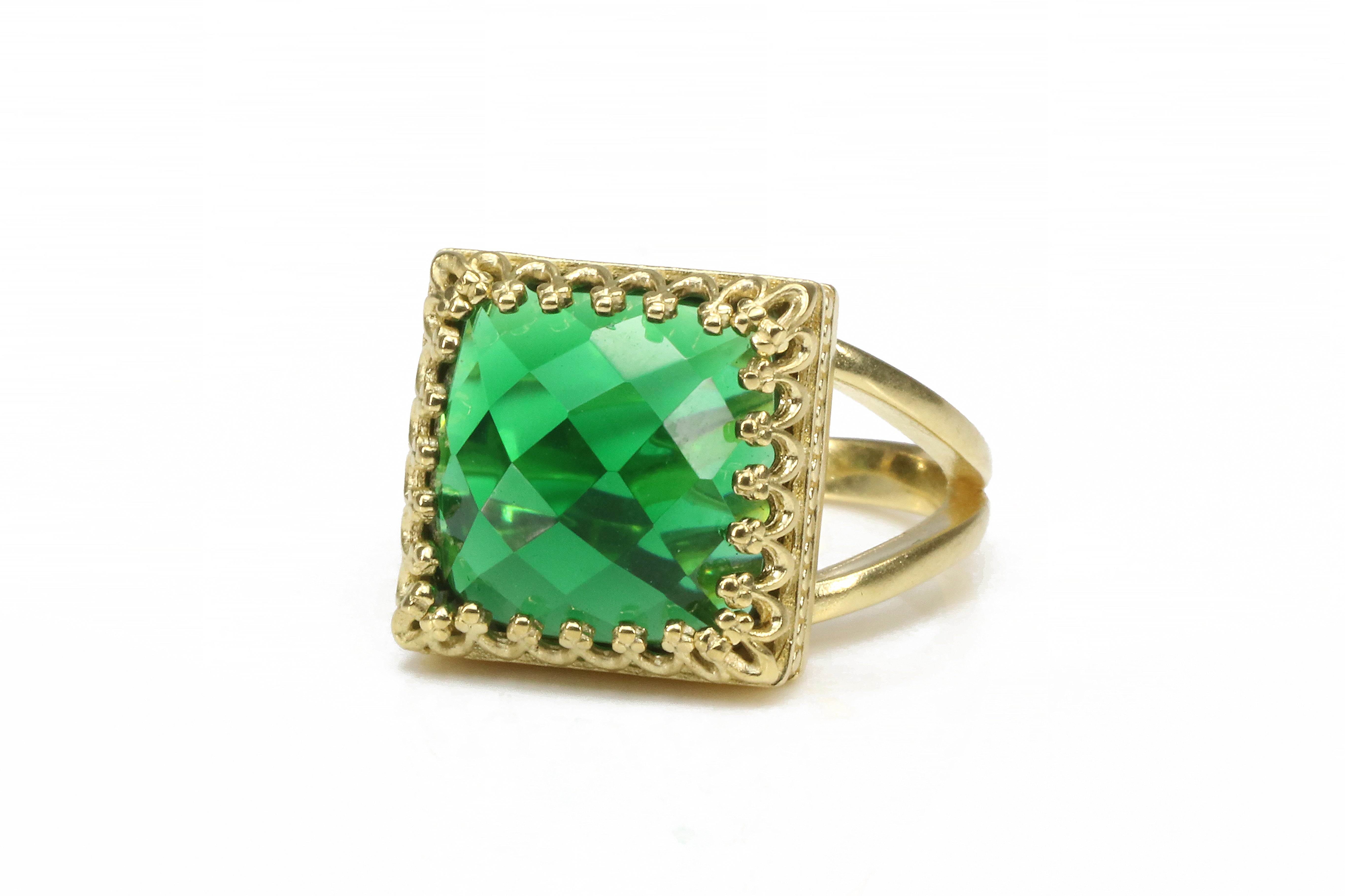 Charming Emerald Unique Ring in 14k Gold Filled Rings Anemone Jewelry