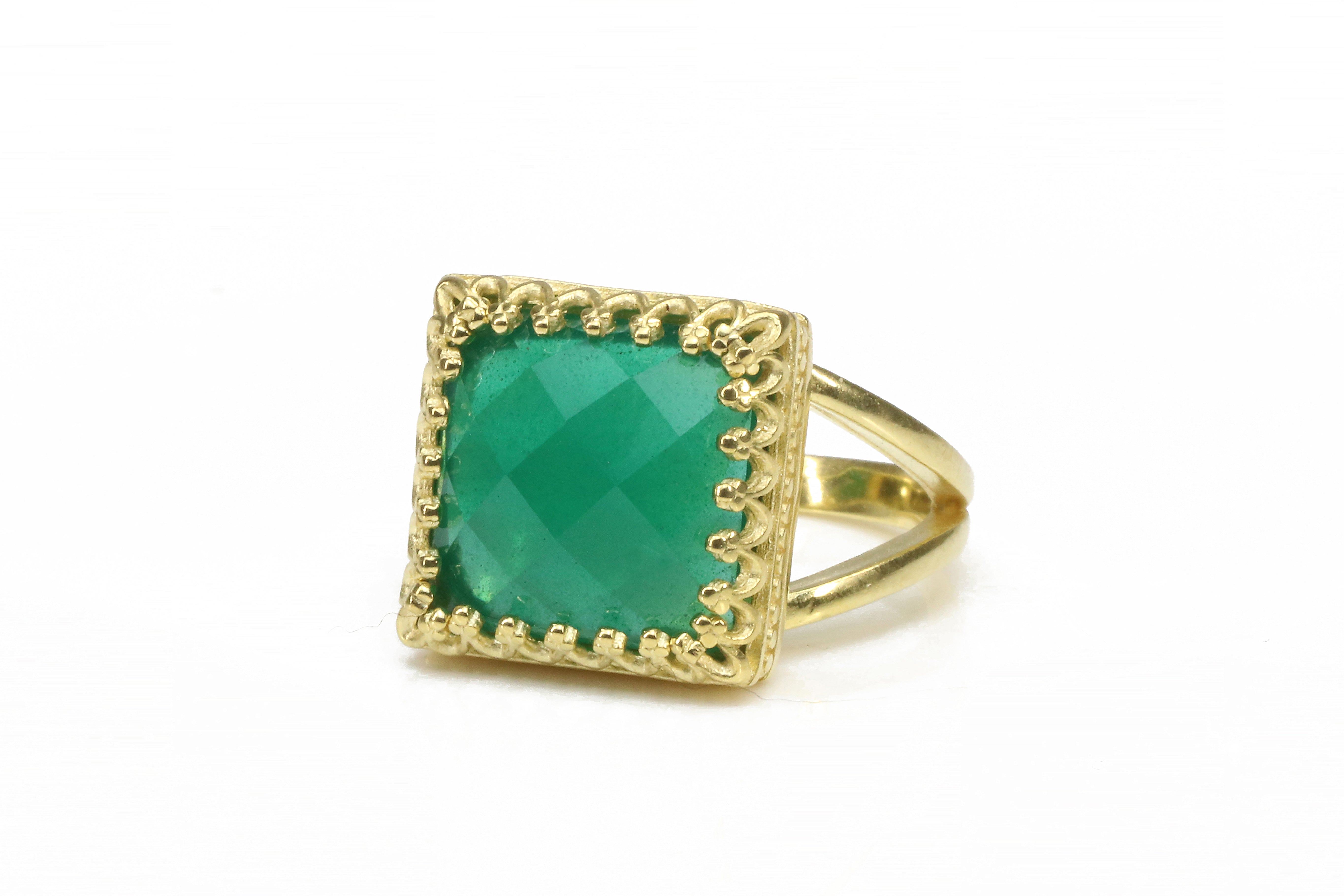 12x12mm Green Onyx in 14k Gold-Filled Ring Band Rings Anemone Jewelry