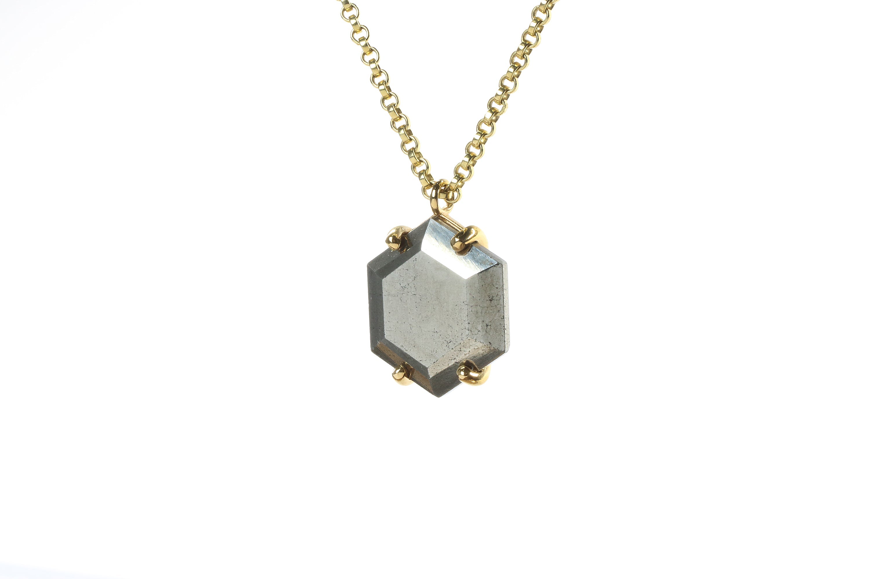 Hexagon Pyrite Statement Necklace in Gold necklaces Anemone Jewelry