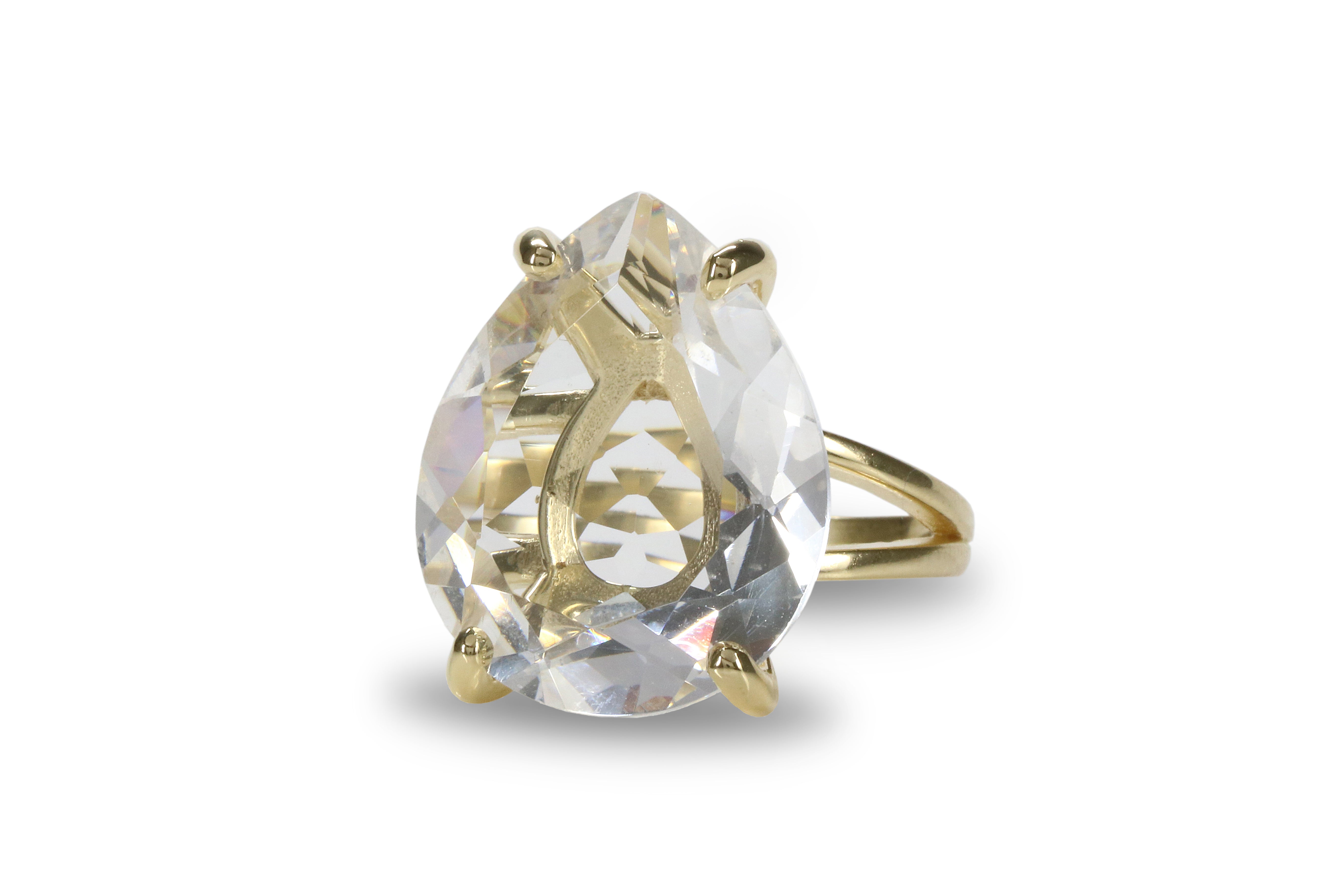 14K Gold-filled Ring with Clear Quartz Rings Anemone Jewelry