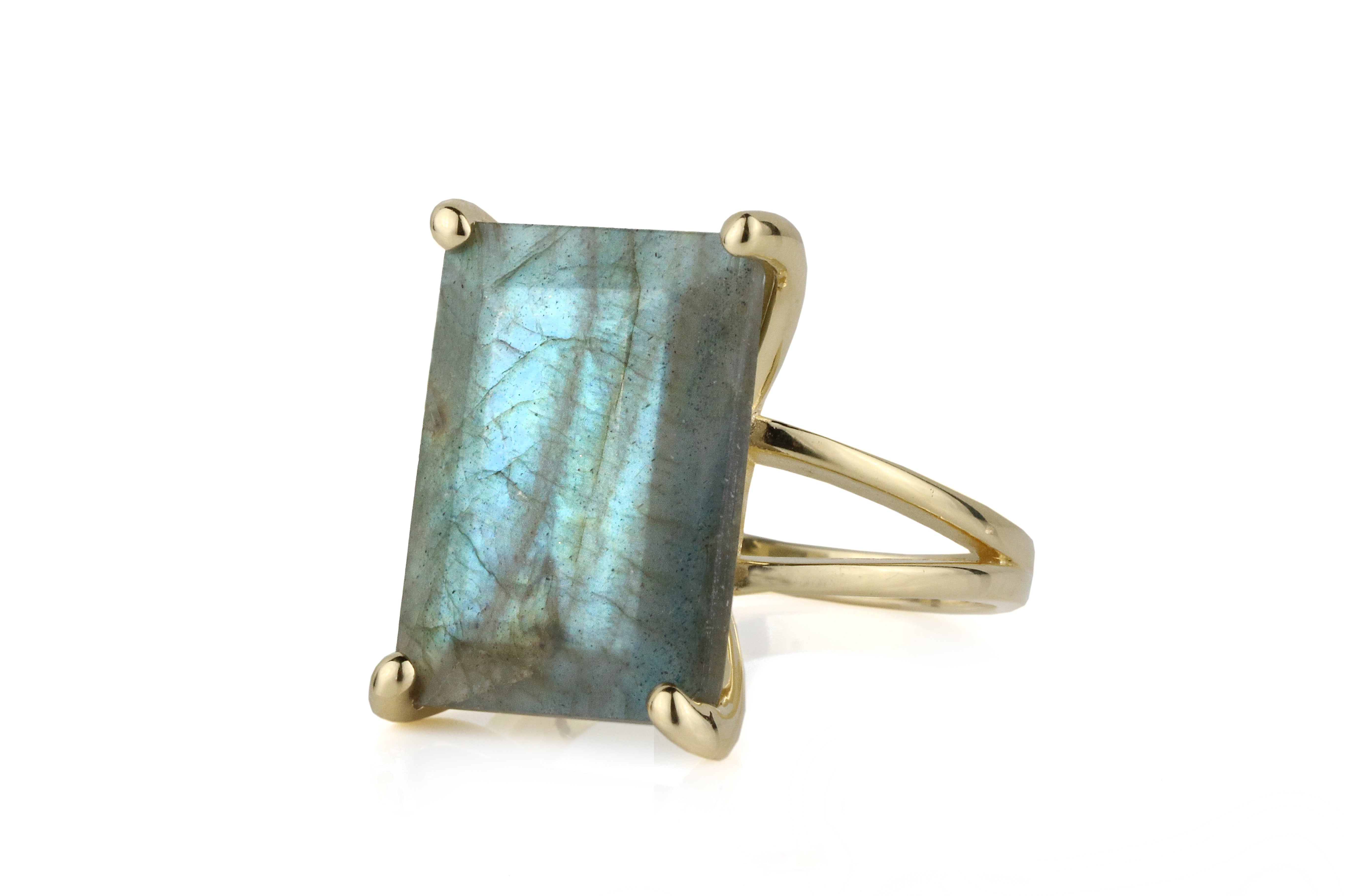 Glamorous Rectangle Labradorite 14K Gold Ring Rings Anemone Jewelry