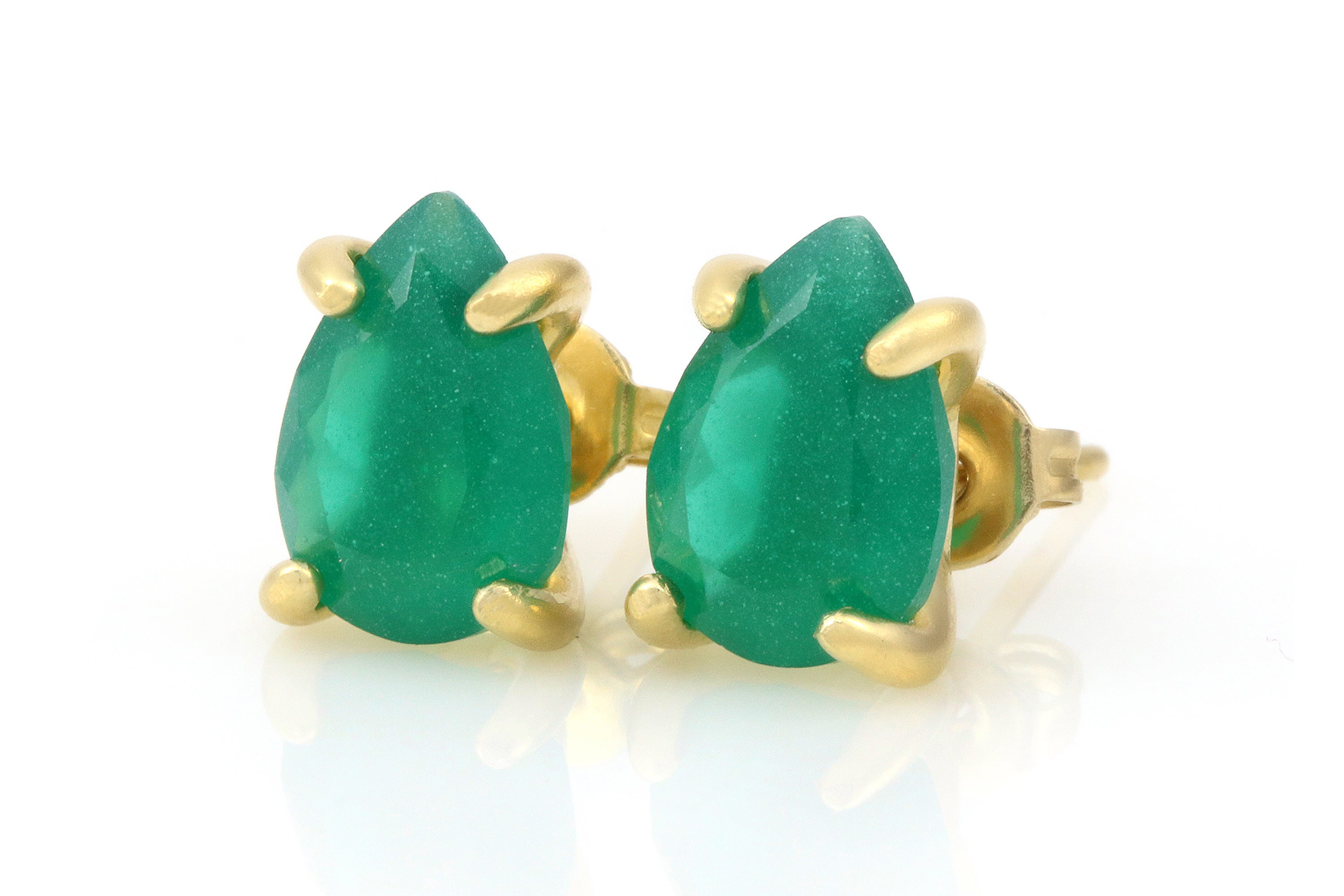 Cute Green Onyx Gold Earrings Earrings Anemone Unique