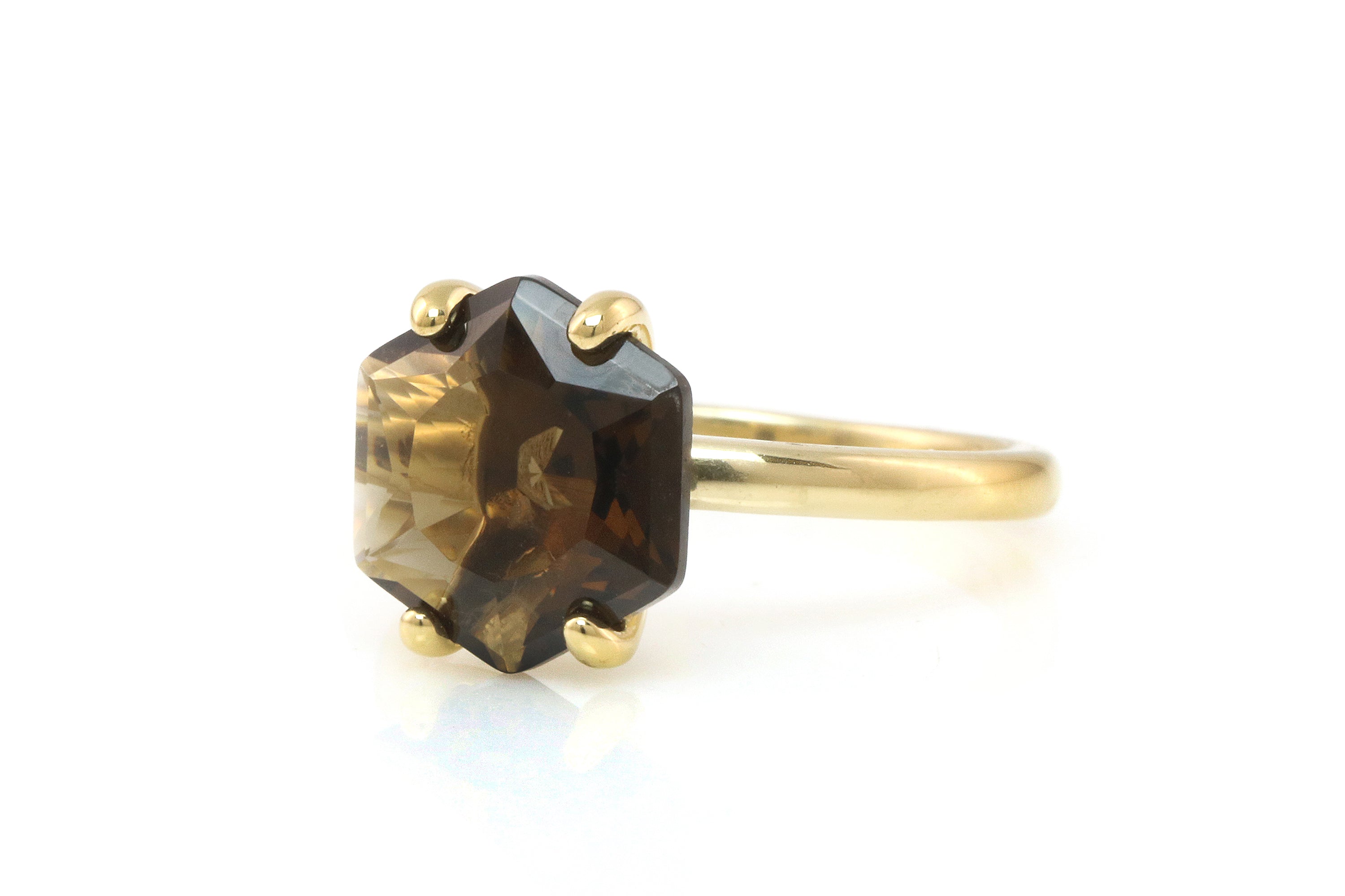 Gold Smoky Quartz Gemstone Hexagon Ring Rings Anemone Unique
