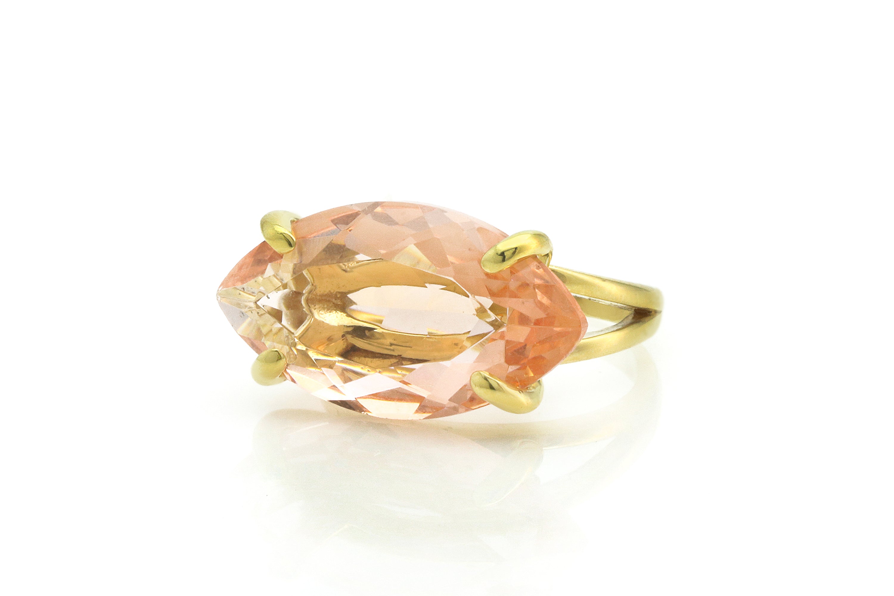 Lustrous Marquise Solitaire Morganite Gold Ring Rings Anemone Jewelry