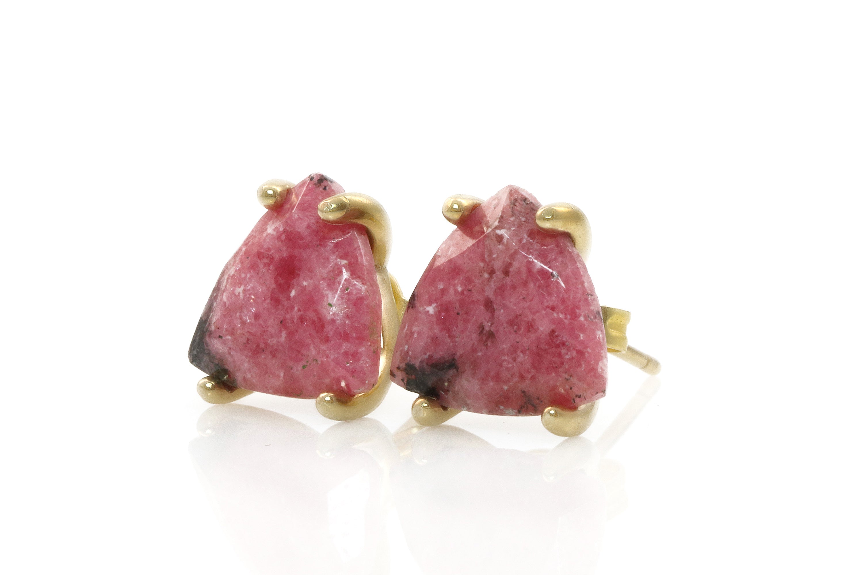 Pinkish Rhodonite Stud Gold Earrings Earrings Anemone Unique