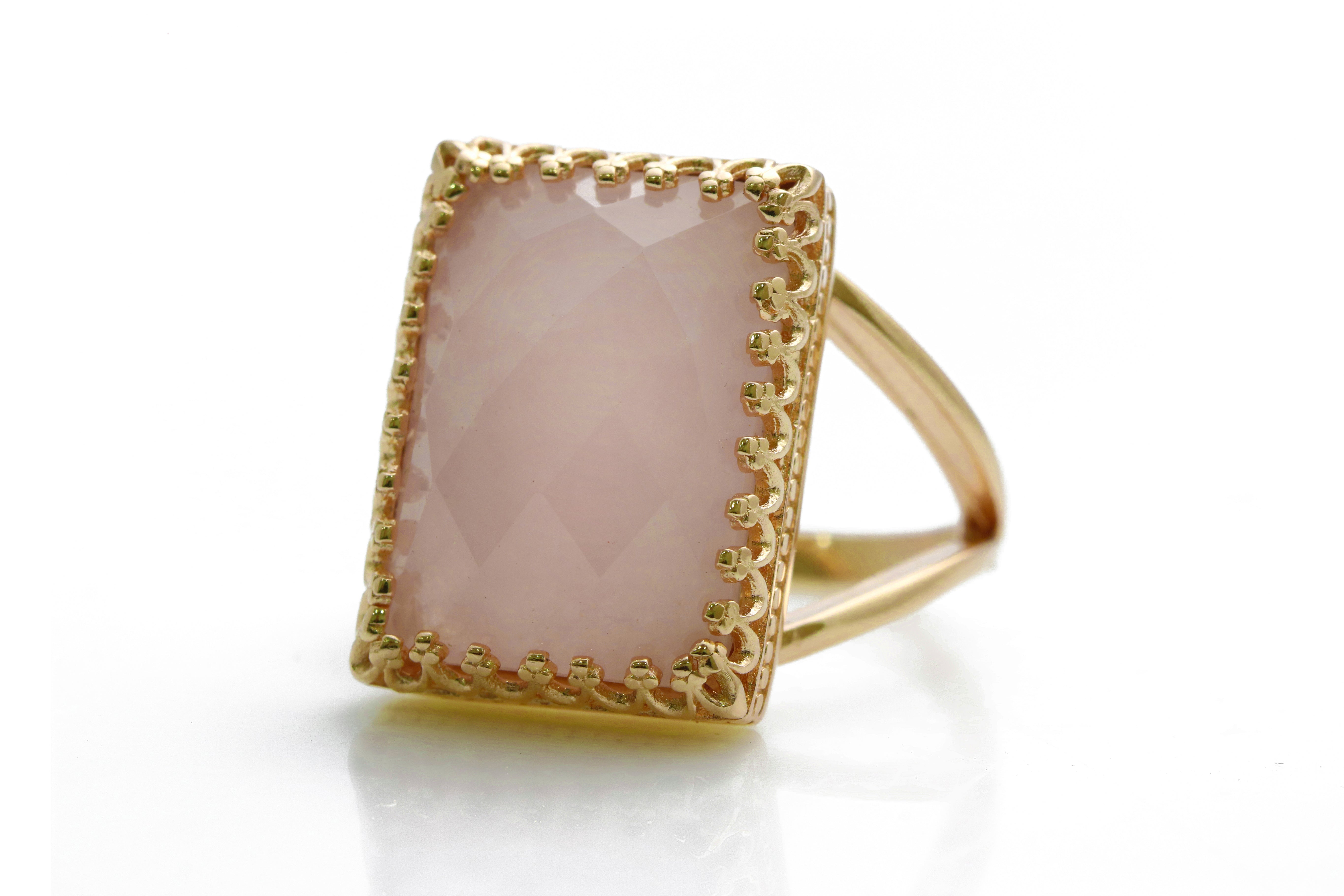 Statement Rose Quartz Ring in 14k Gold Rings Anemone Jewelry