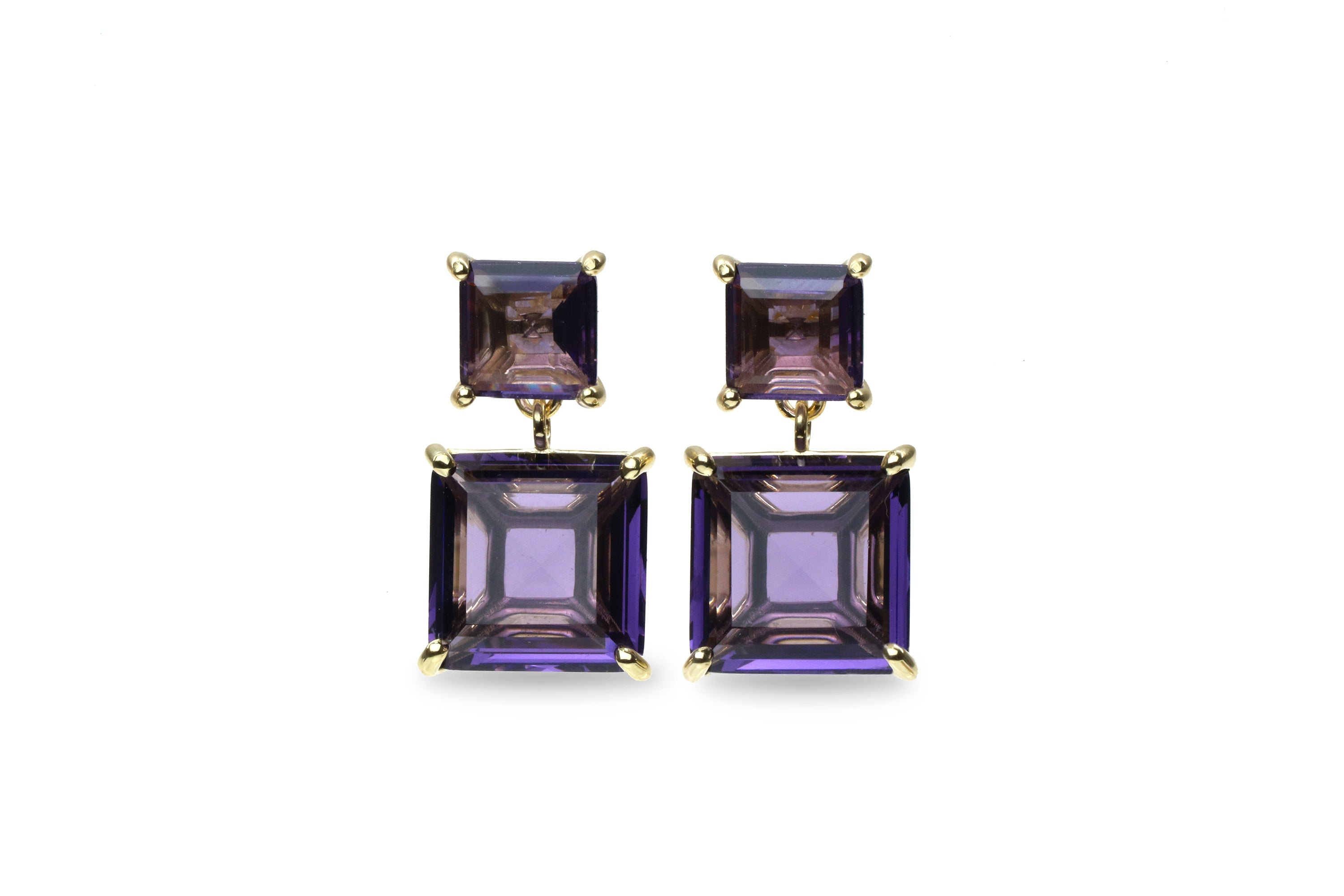 Two-Stone Gold Amethyst Earrings Earrings Anemone Jewelry