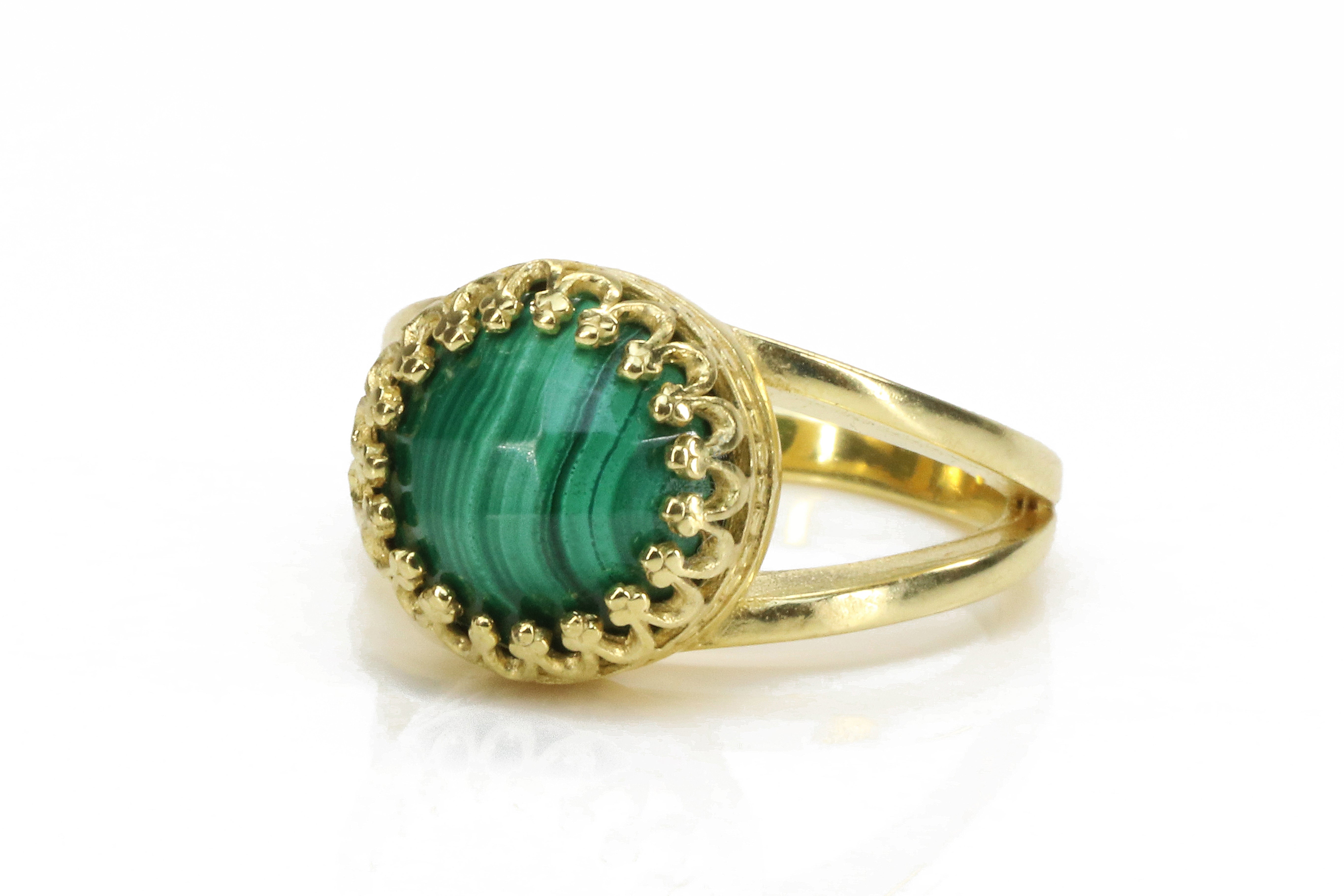 Green Malachite Ring in 14K Gold Rings Anemone Jewelry