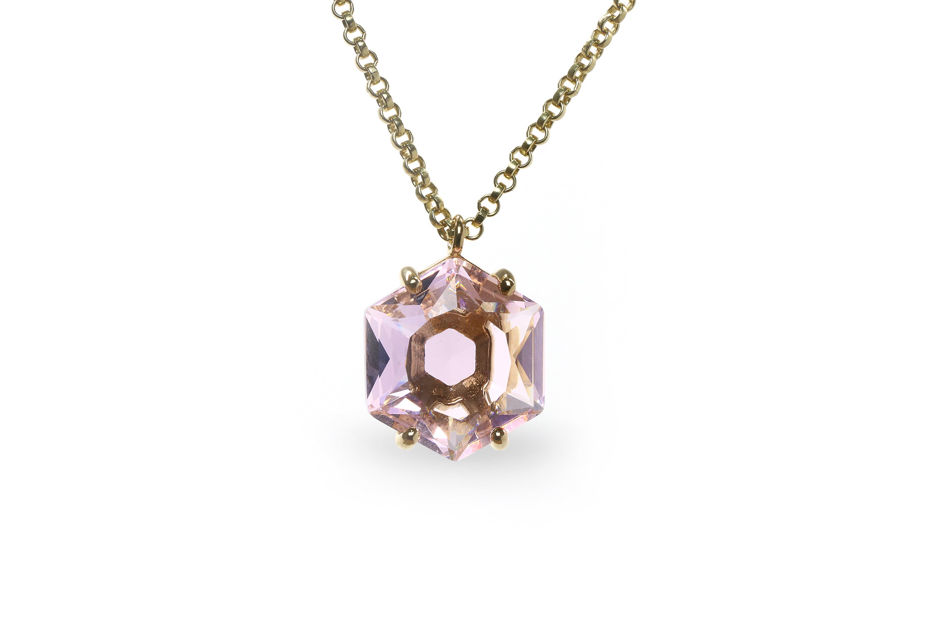 Charming Hexagon Rose Quartz Rose Gold Necklace necklaces Anemone Jewelry