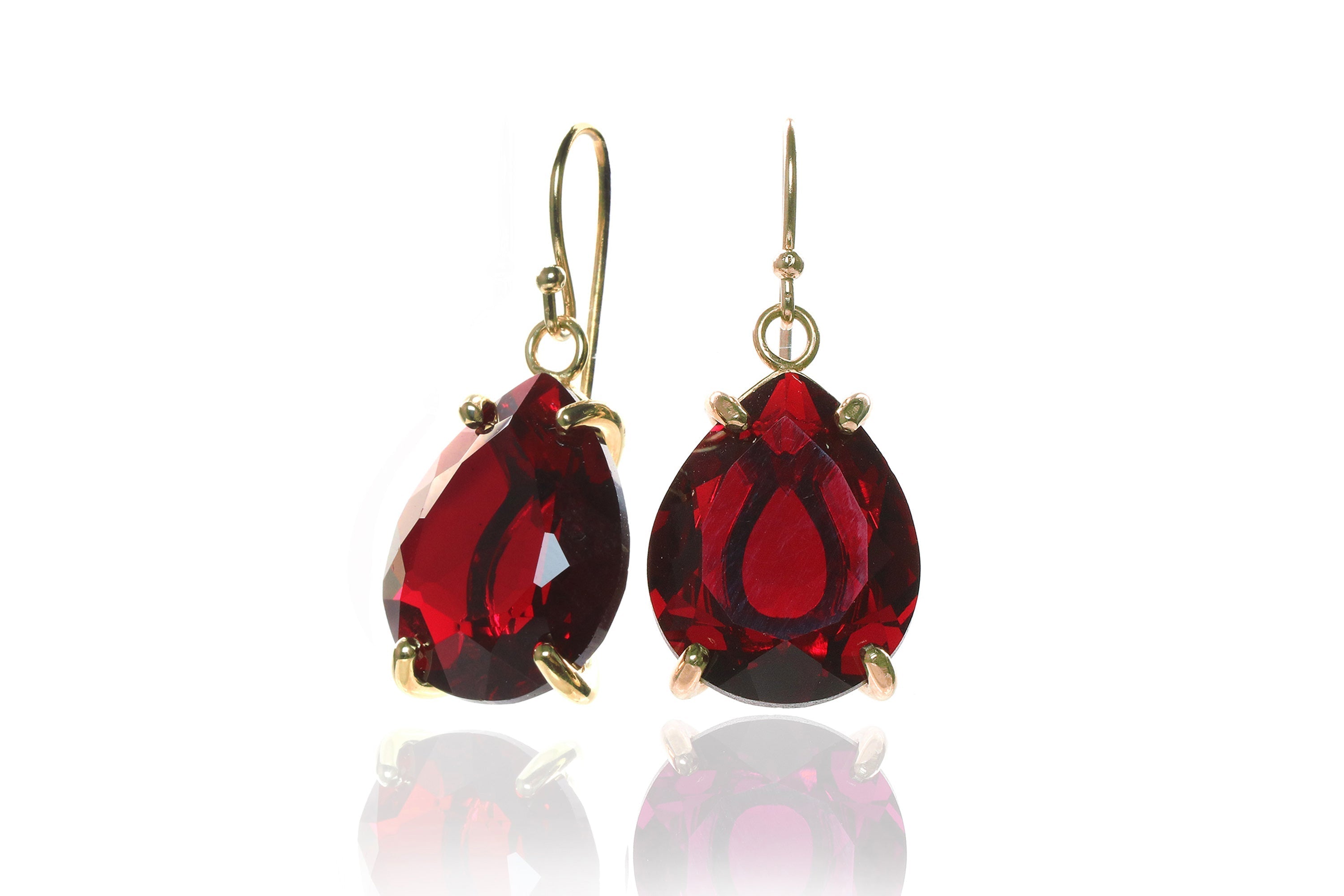 Dangling Pear Shaped Garnet Earrings in Gold Earrings Anemone Jewelry