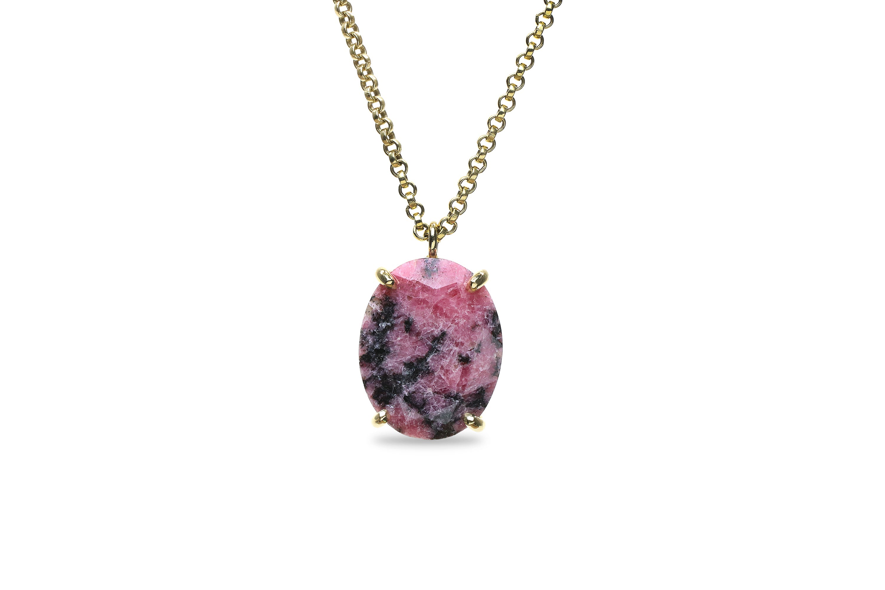 Charming Oval Rhodonite Pendant Gold Necklace necklaces Anemone Jewelry