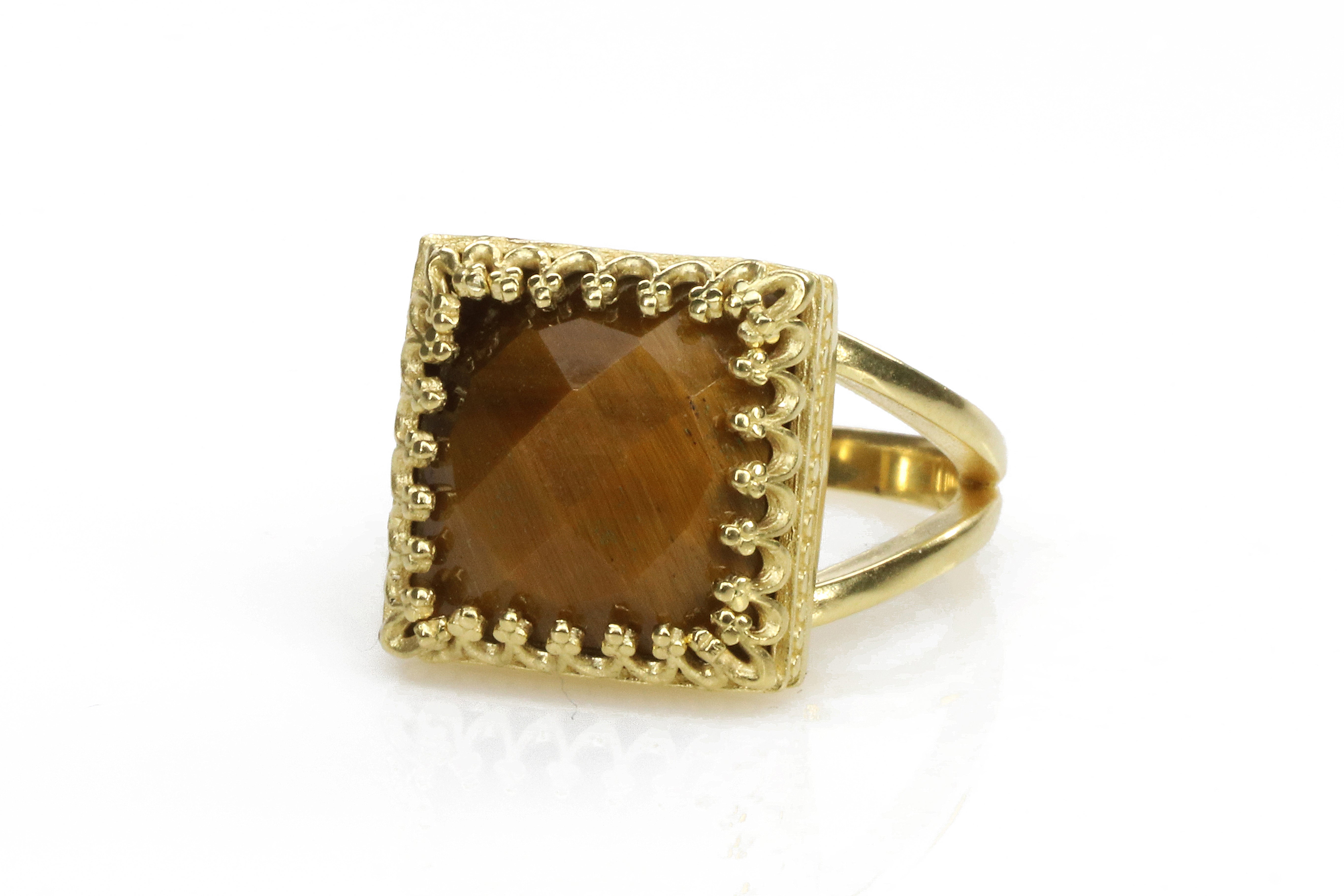 Tiger Eye Gemstone in 14k Gold Ring Rings Anemone Jewelry