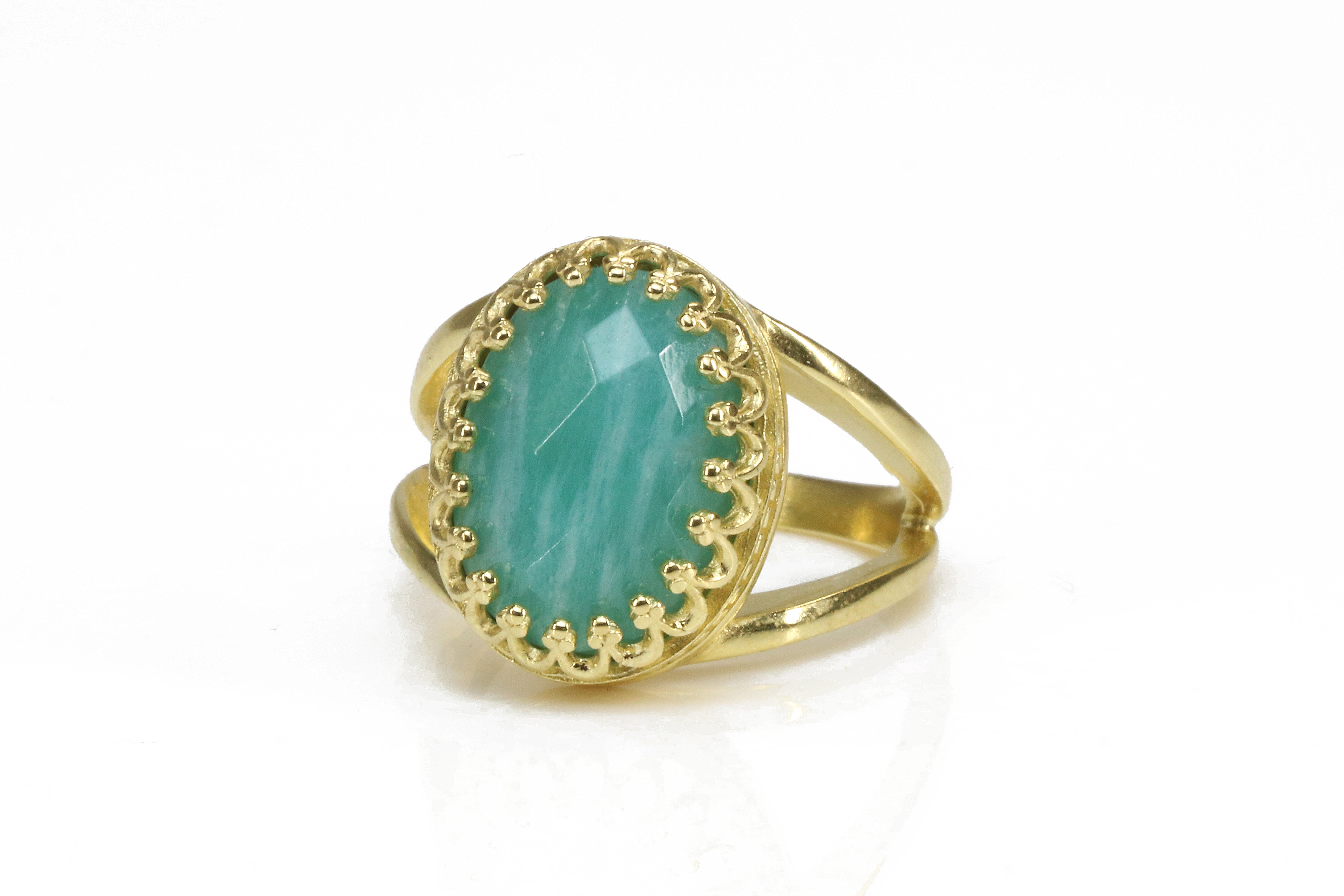 Charming Amazonite Ring in 14k Gold-filled Double Band Rings Anemone Jewelry