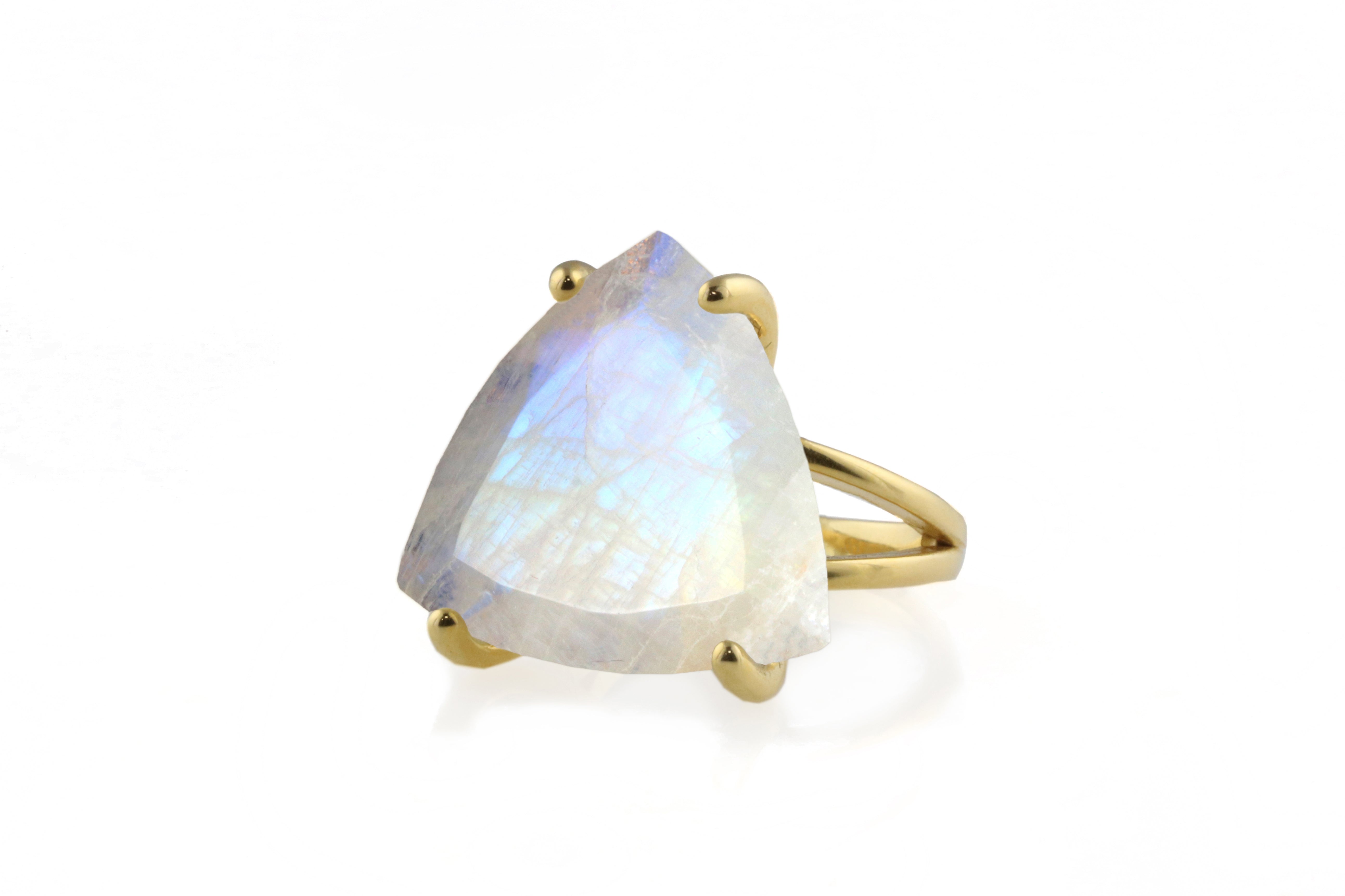Rainbow Moonstone Trillion 14k Gold Ring Rings Anemone Jewelry
