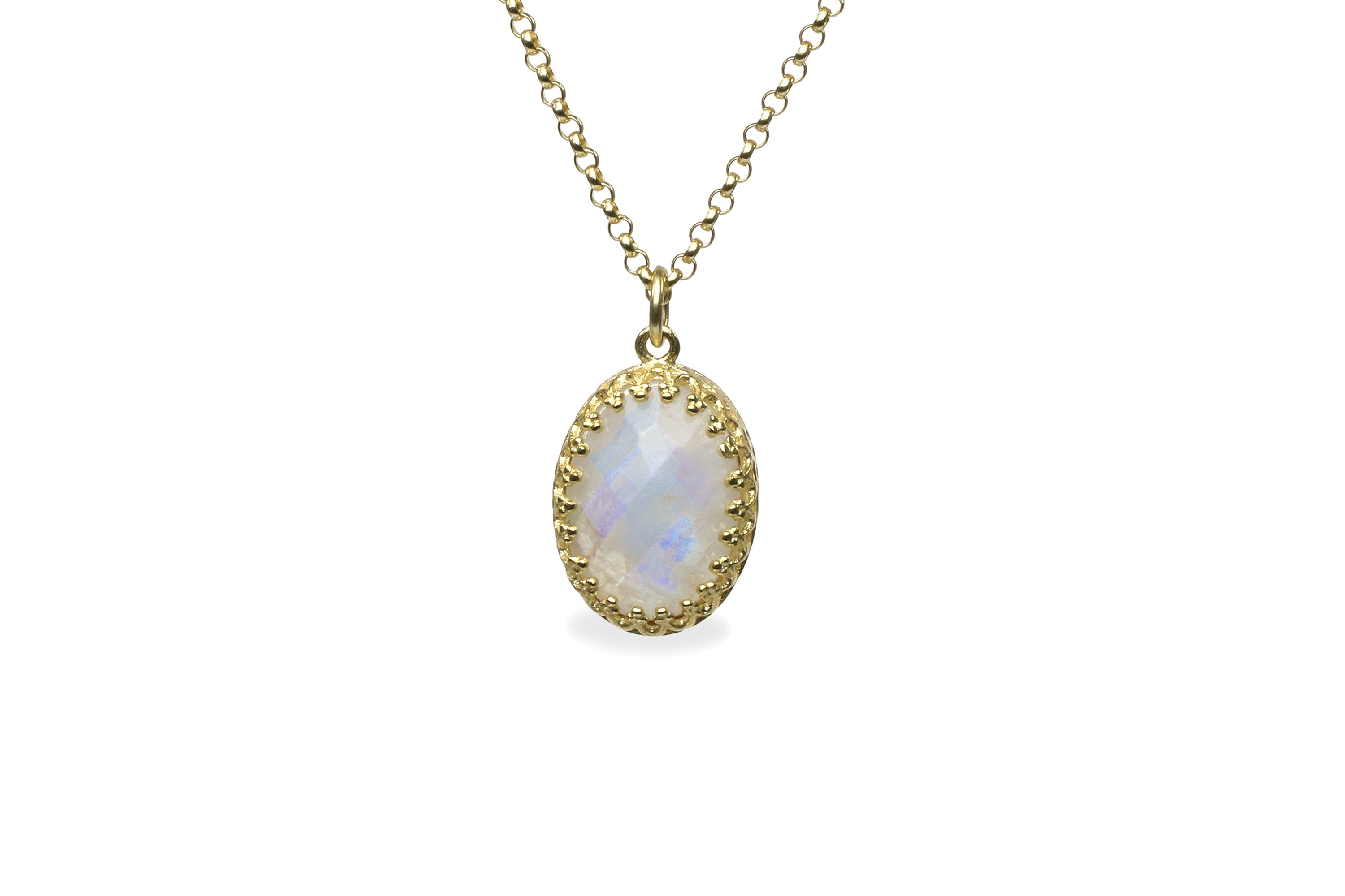 Dainty Oval Rainbow Moonstone Gold Necklace necklaces Anemone Jewelry