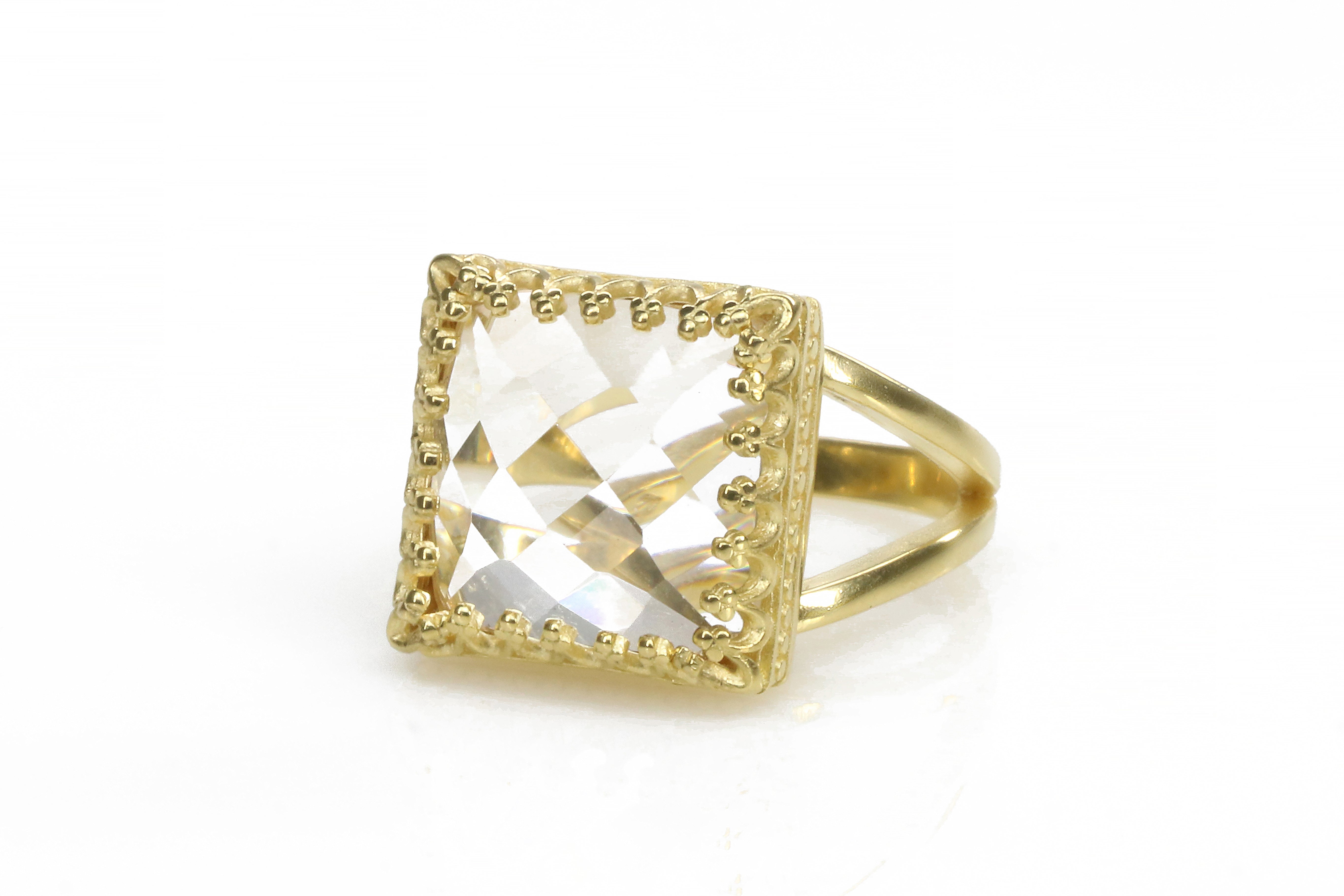 Crystal Quartz Ring in 14k Gold-filled Double Band Rings Anemone Jewelry