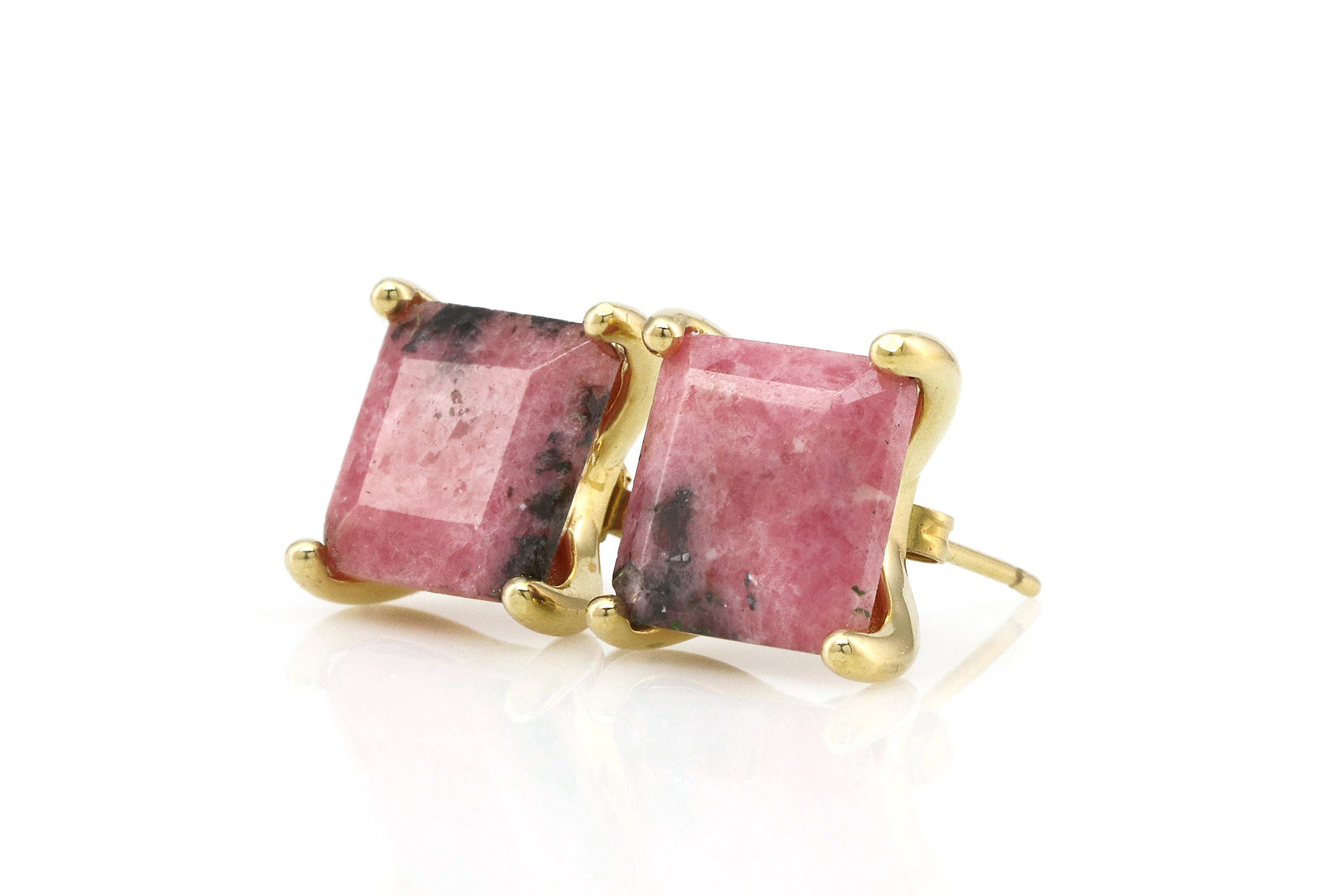 Artisan Square Rhodonite Gold Earrings Earrings Anemone Unique