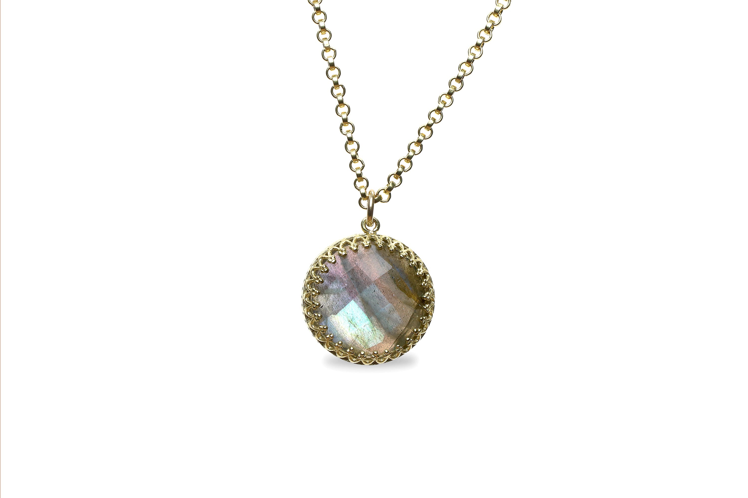 Gold Round Labradorite Pendant Necklace necklaces Anemone Jewelry