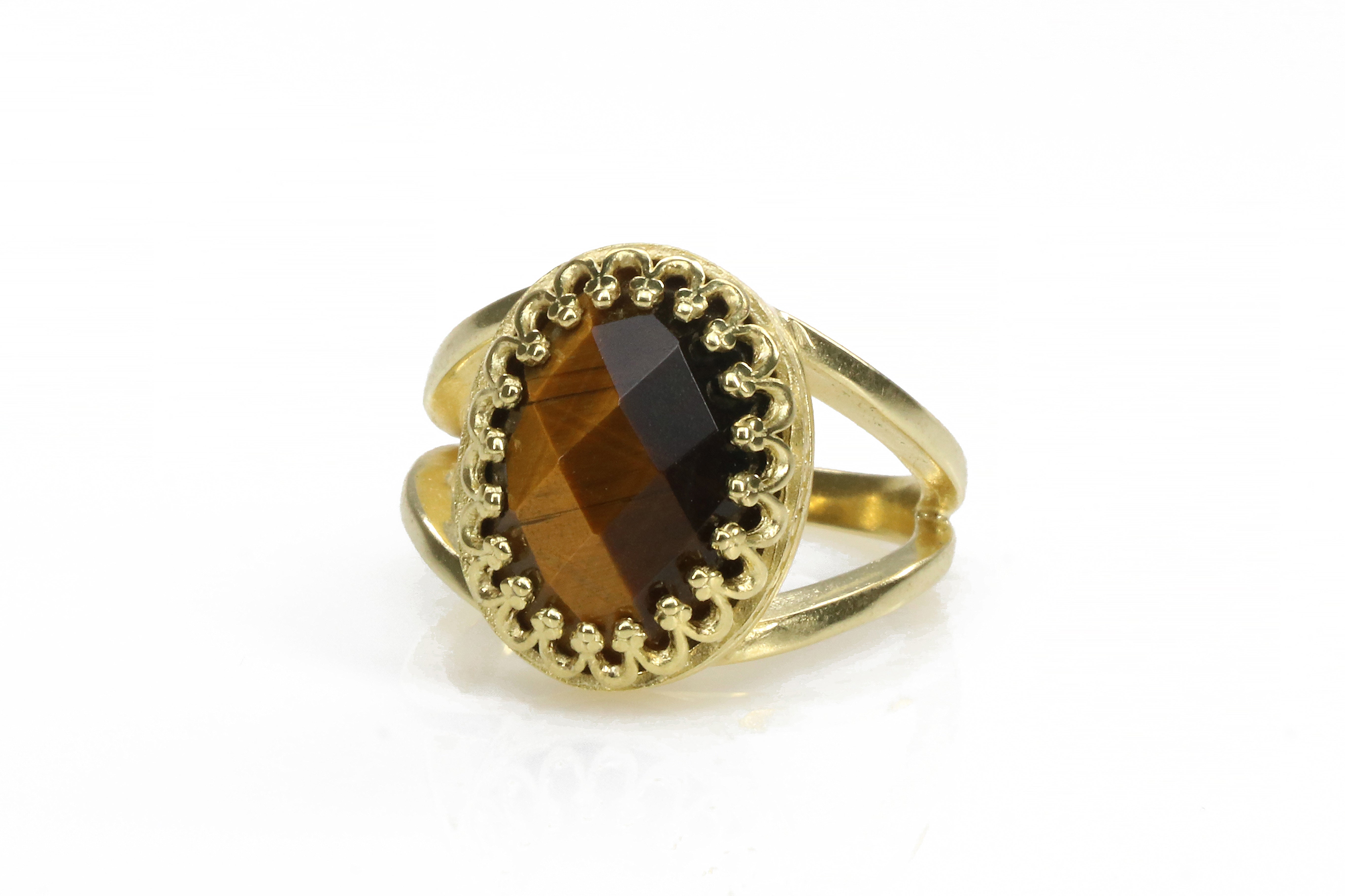 Unique Oval Tiger Eye Ring in 14k Gold Rings Anemone Jewelry