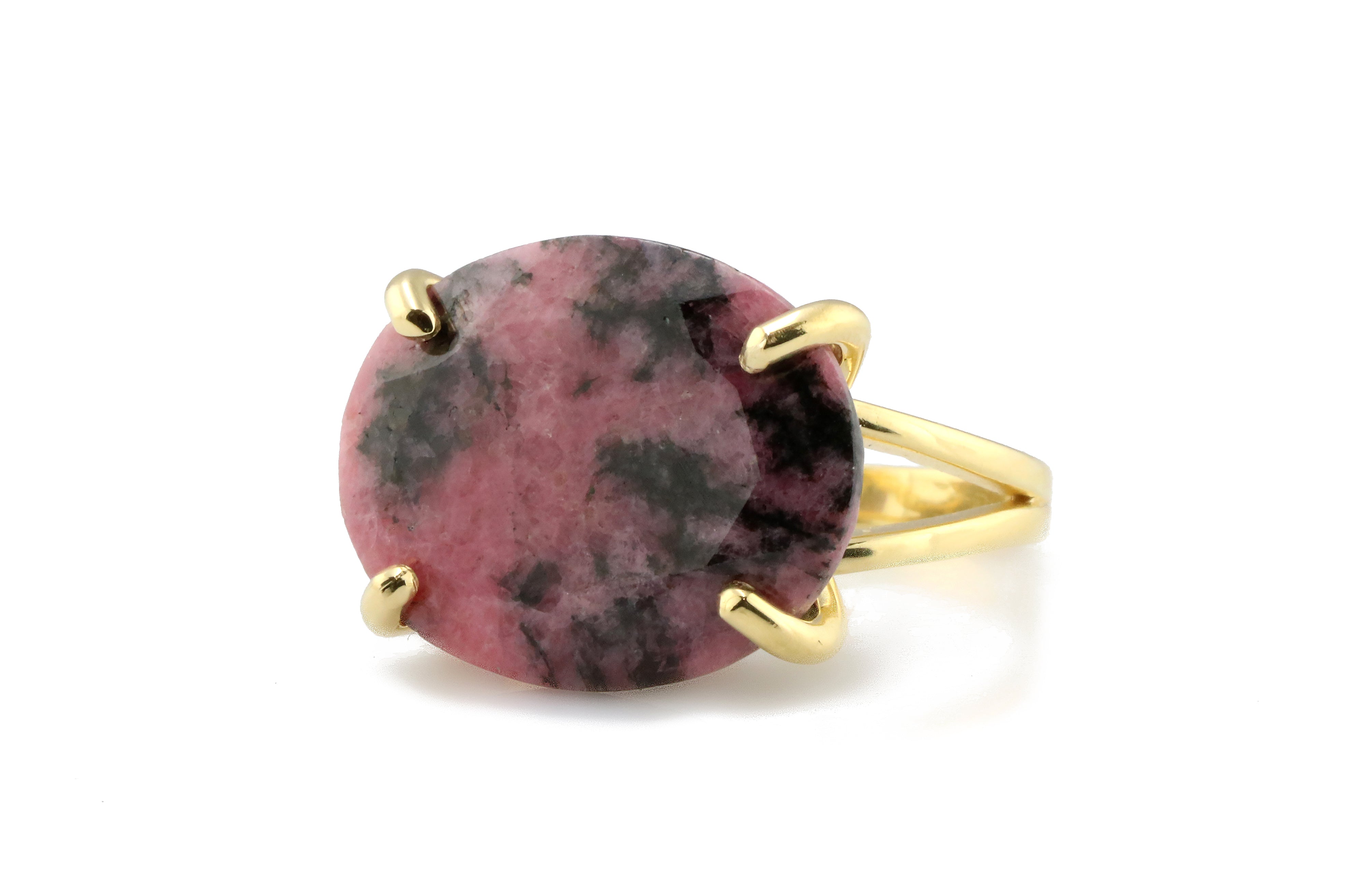 Oval Rhodonite Gemstone Prong Set Gold Filled Ring Rings Anemone Jewelry