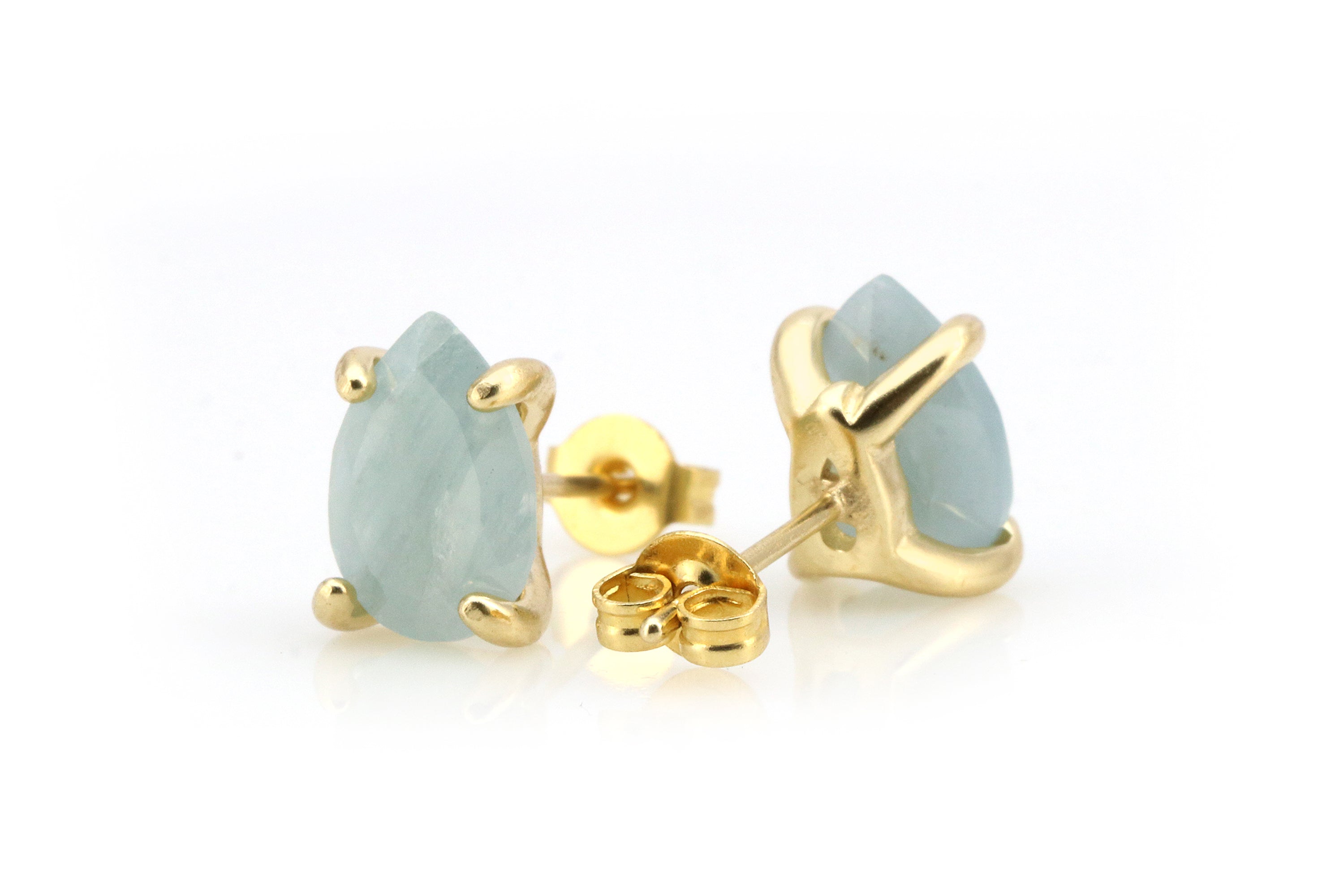Artisan Made Aquamarine Gold Stud Earrings Earrings Anemone Unique