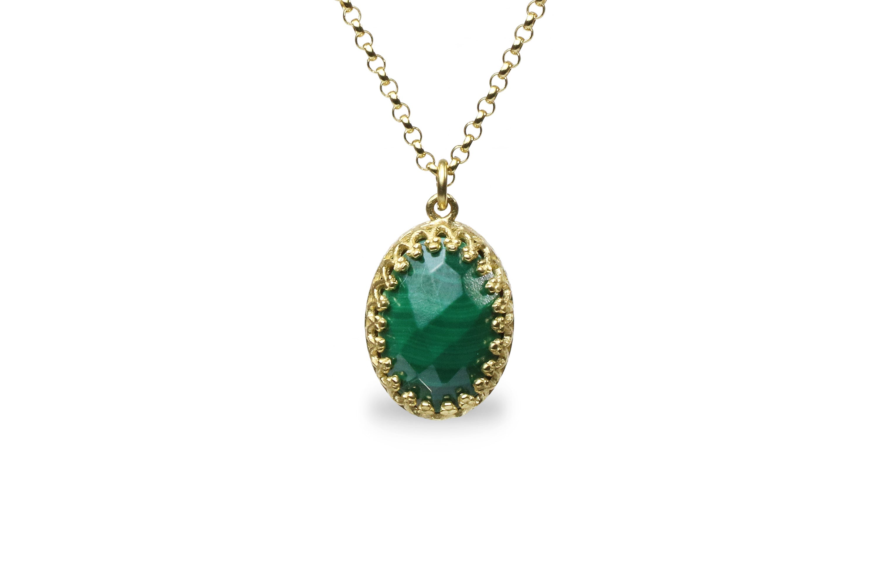 14k Gold Dainty Oval Malachite Pendant Necklace necklaces Anemone Jewelry