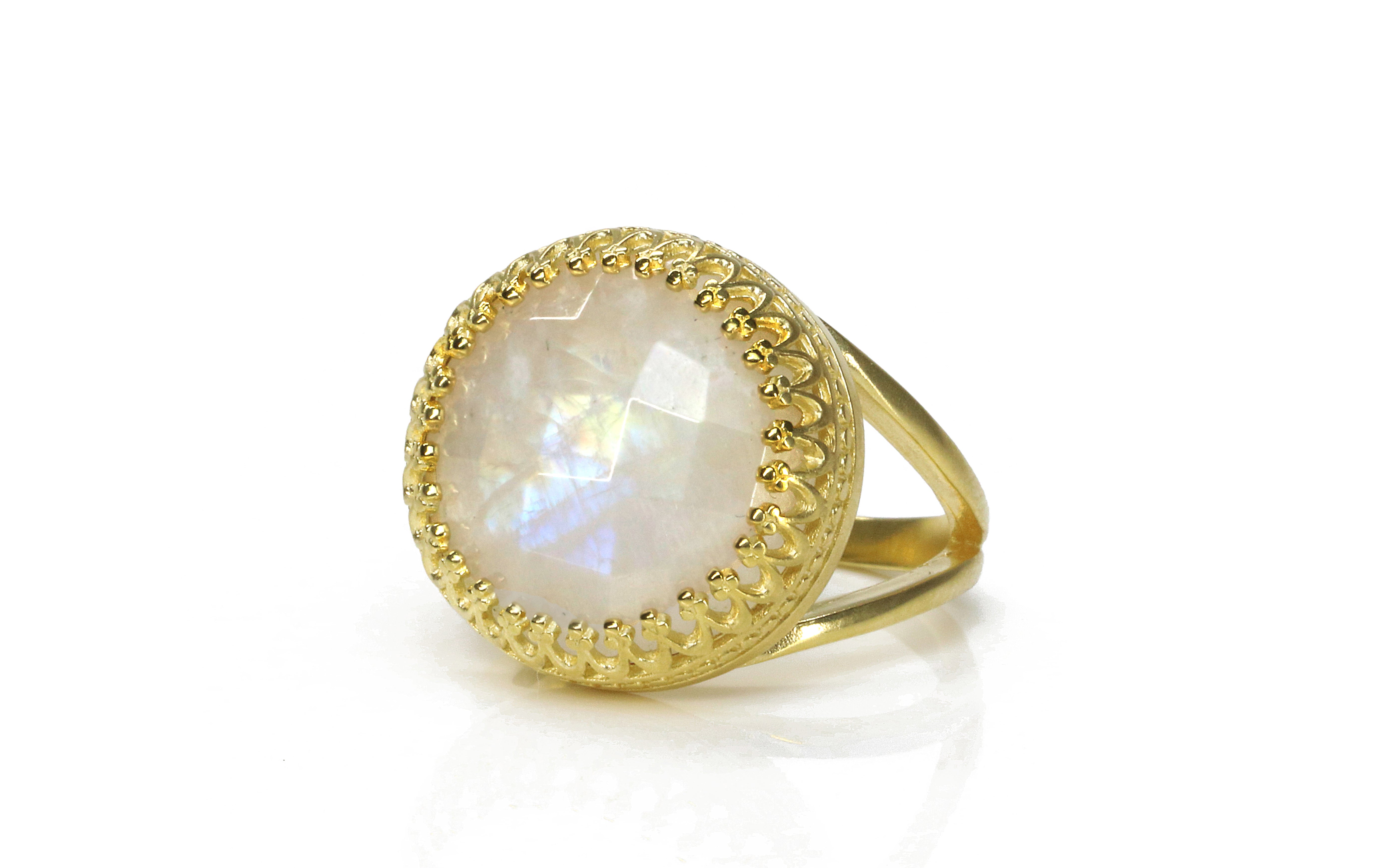 Round Rainbow Moonstone Ring in Gold Filled Band Rings Anemone Jewelry