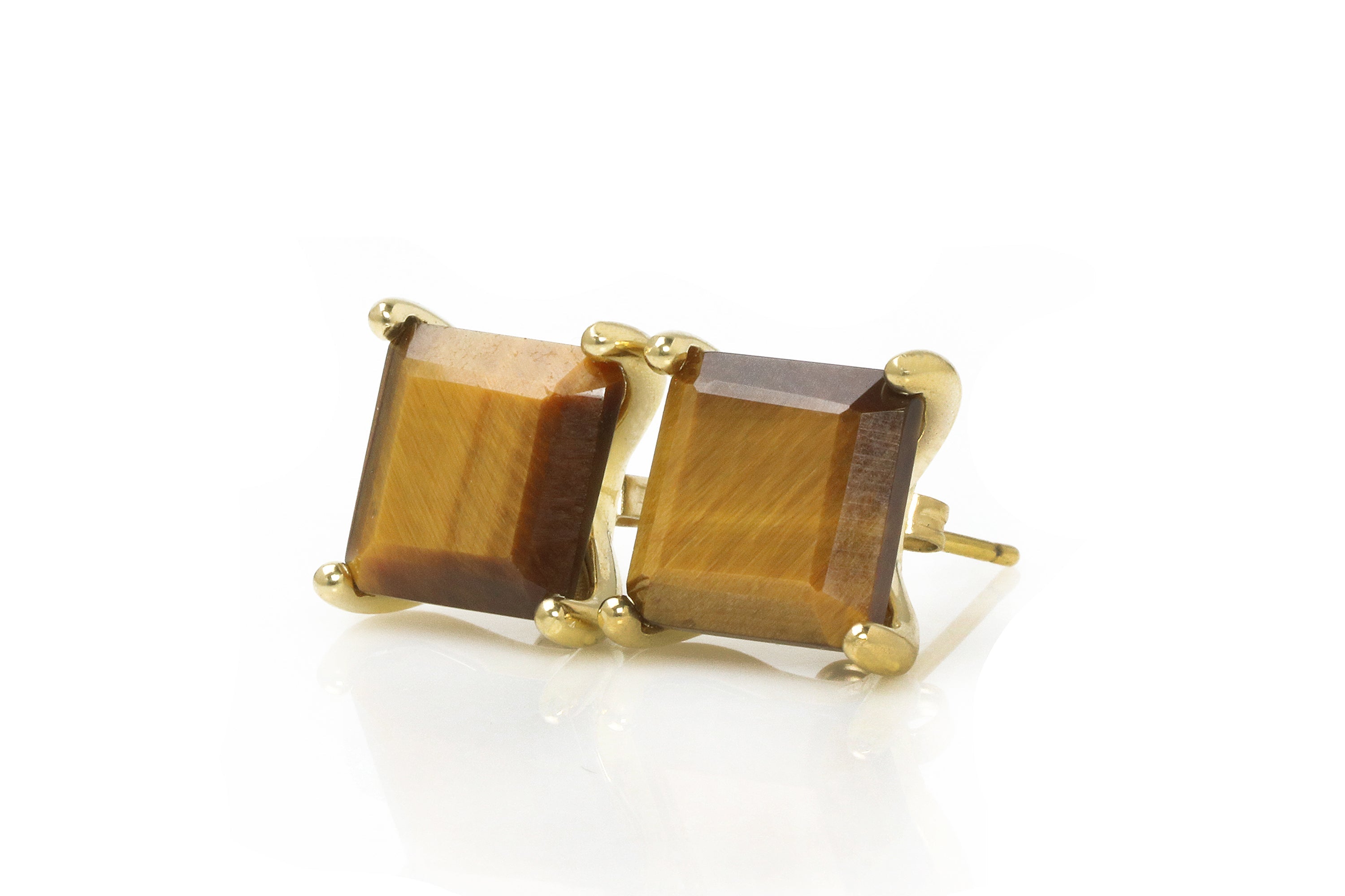 Square Brown Tiger Eye Earrings in Gold Earrings Anemone Unique