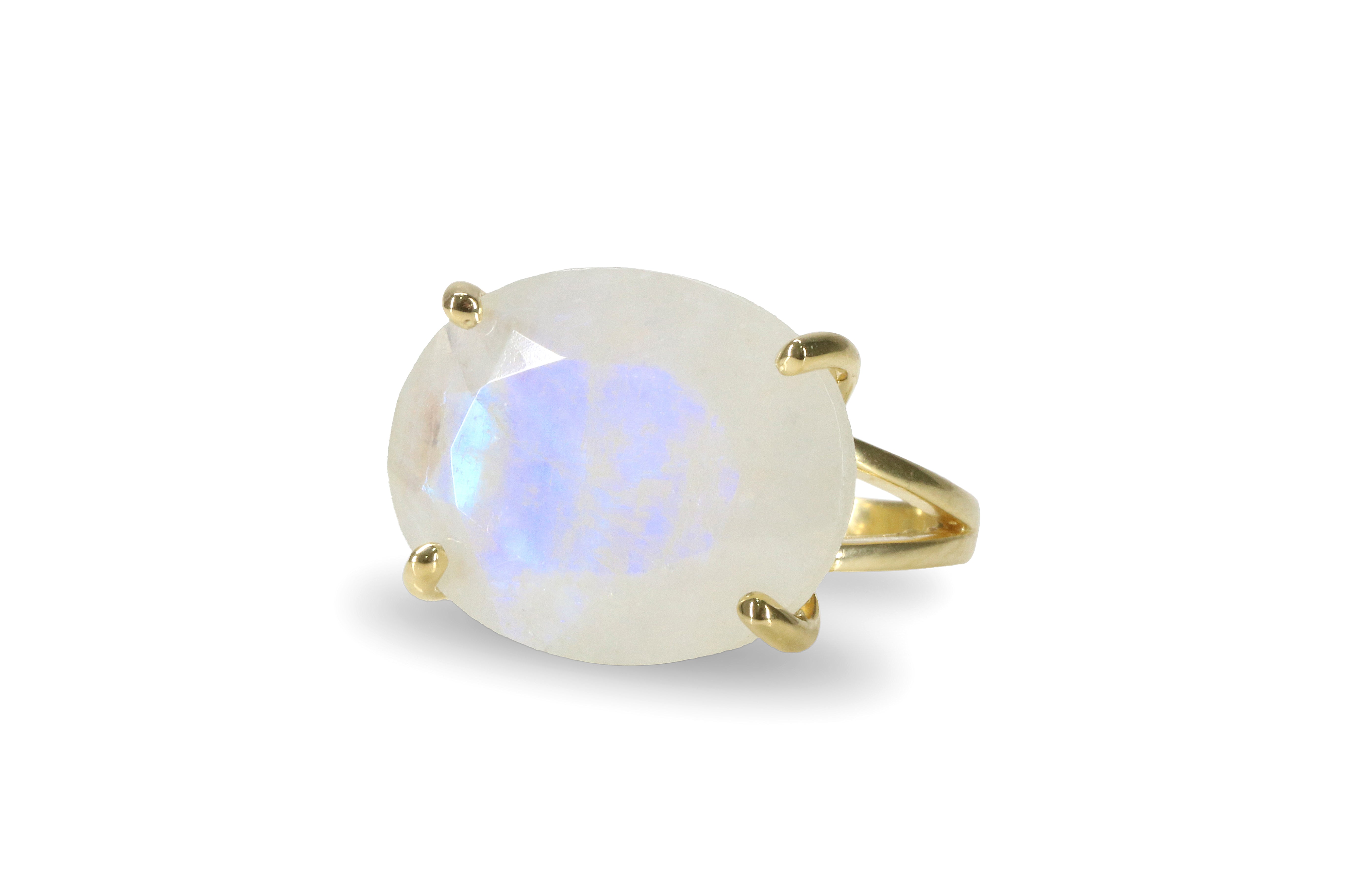 Iridescent Rainbow Moonstone Gold Ring Rings Anemone Jewelry