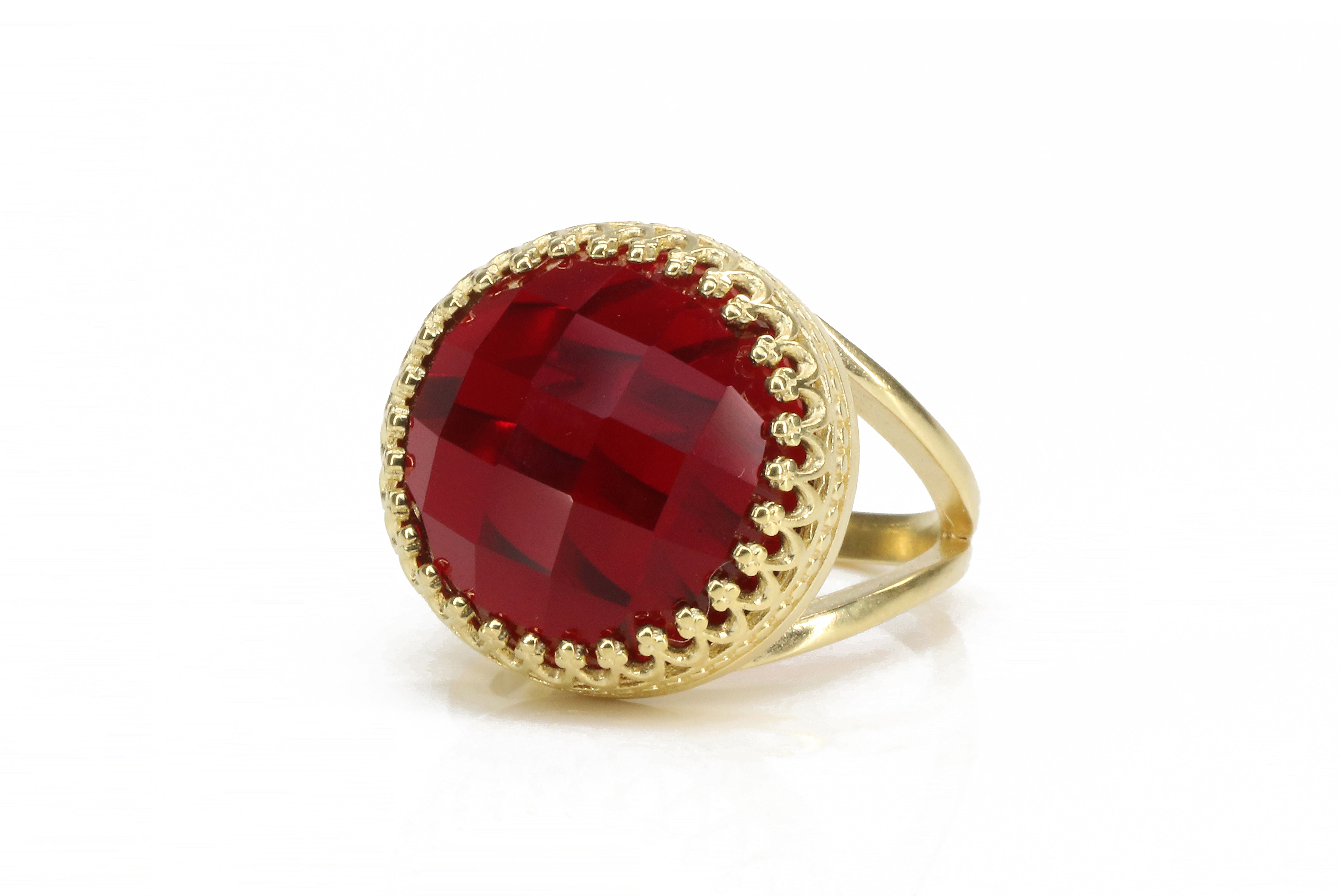 Garnet Jewelry Custom Cut Round Ring in 14k Gold Rings Anemone Jewelry