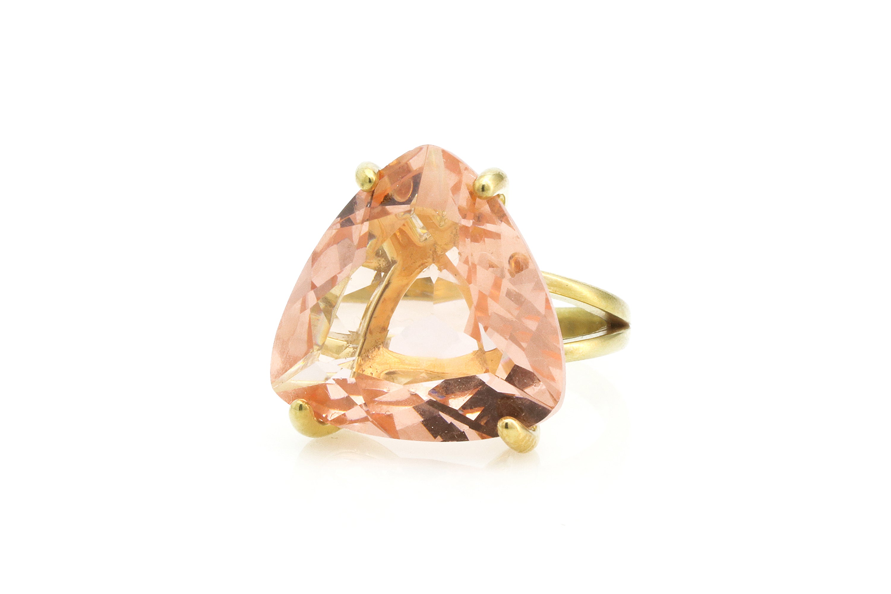 Large Trillion Morganite Gold Ring Rings Anemone Jewelry