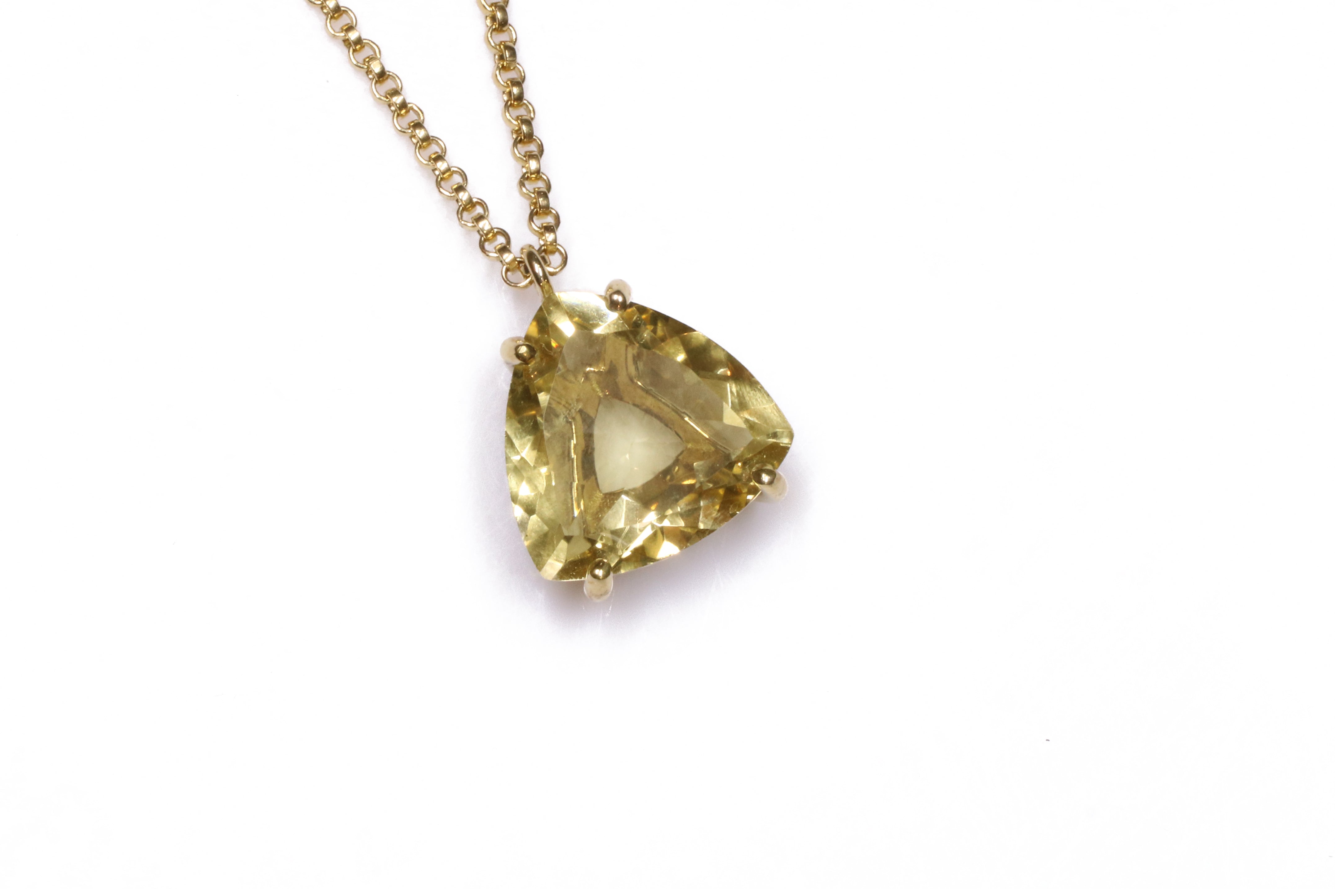 Yellow Quartz Trillion Gem Pendant Necklace necklaces Anemone Jewelry