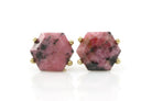 Dainty Hexagon Cut Rhodonite Gold Earrings Earrings Anemone Unique