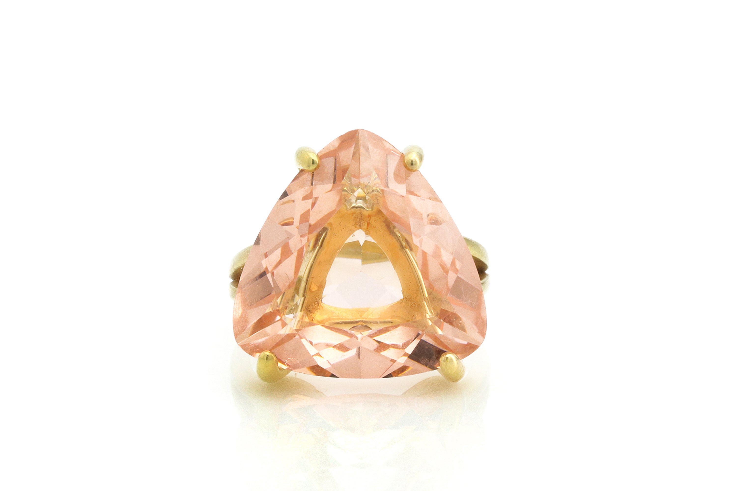 Large Trillion Morganite Gold Ring Rings Anemone Jewelry