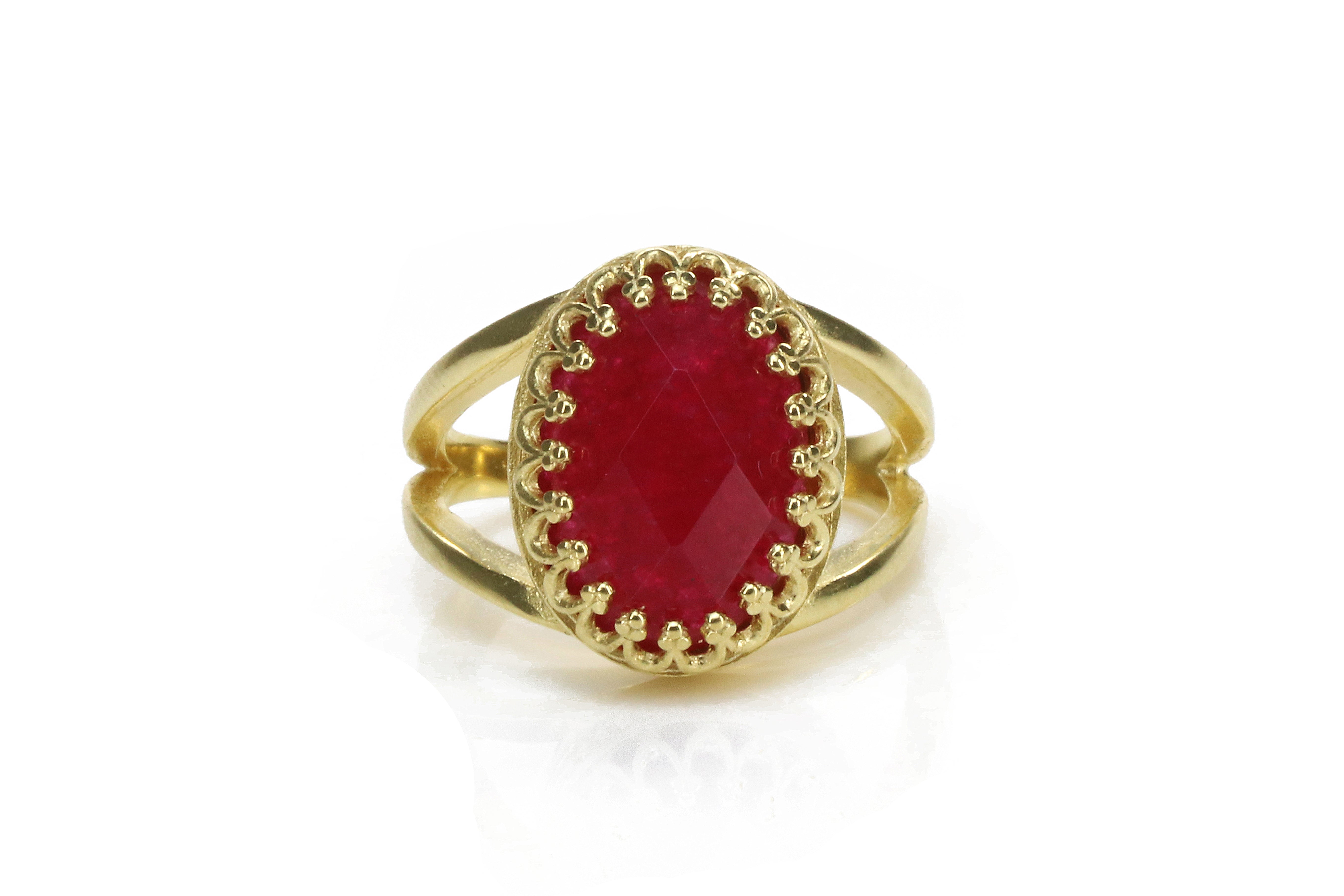 Stylish 14k Gold Red Jade Ring Rings Anemone Jewelry