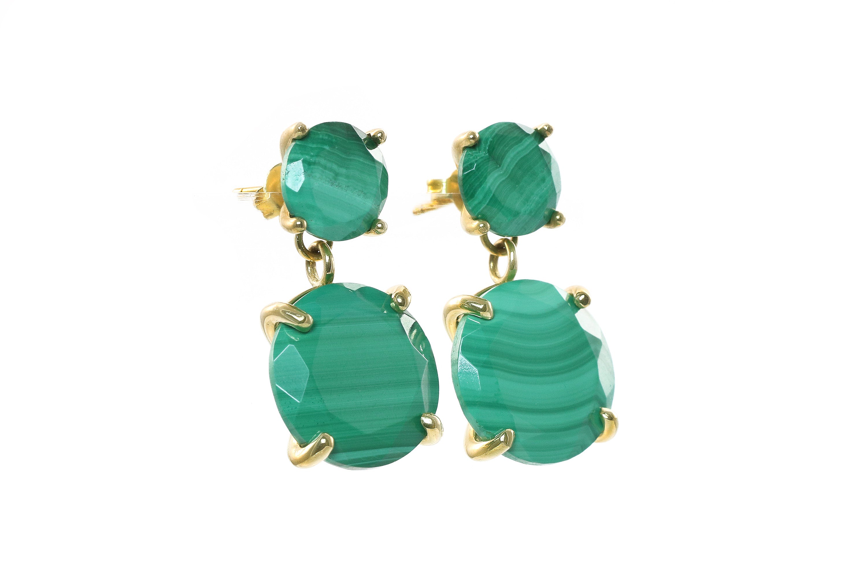Sophisticated Dangling Gold Malachite Earrings Earrings Anemone Jewelry