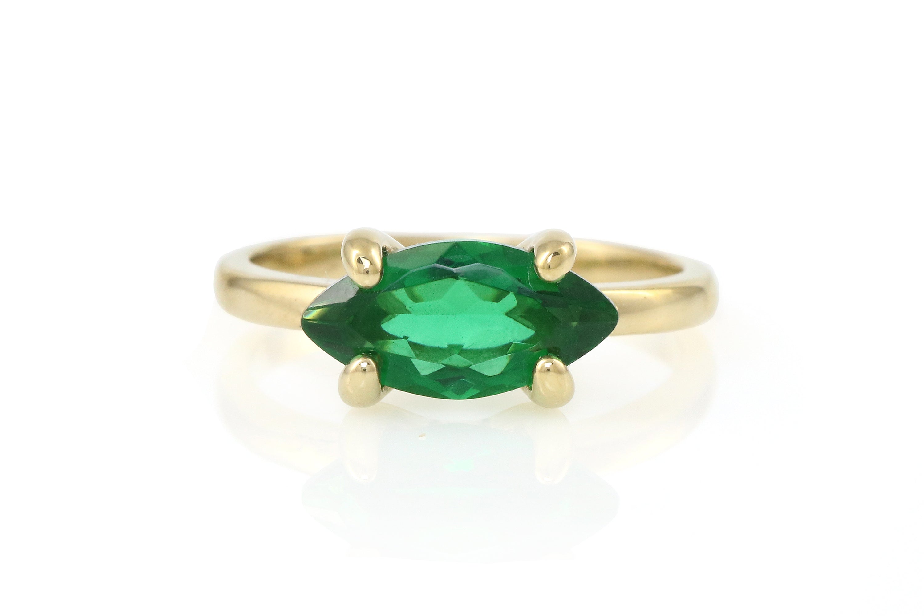 Horizontal Set Emerald Gold Ring Rings Anemone Unique